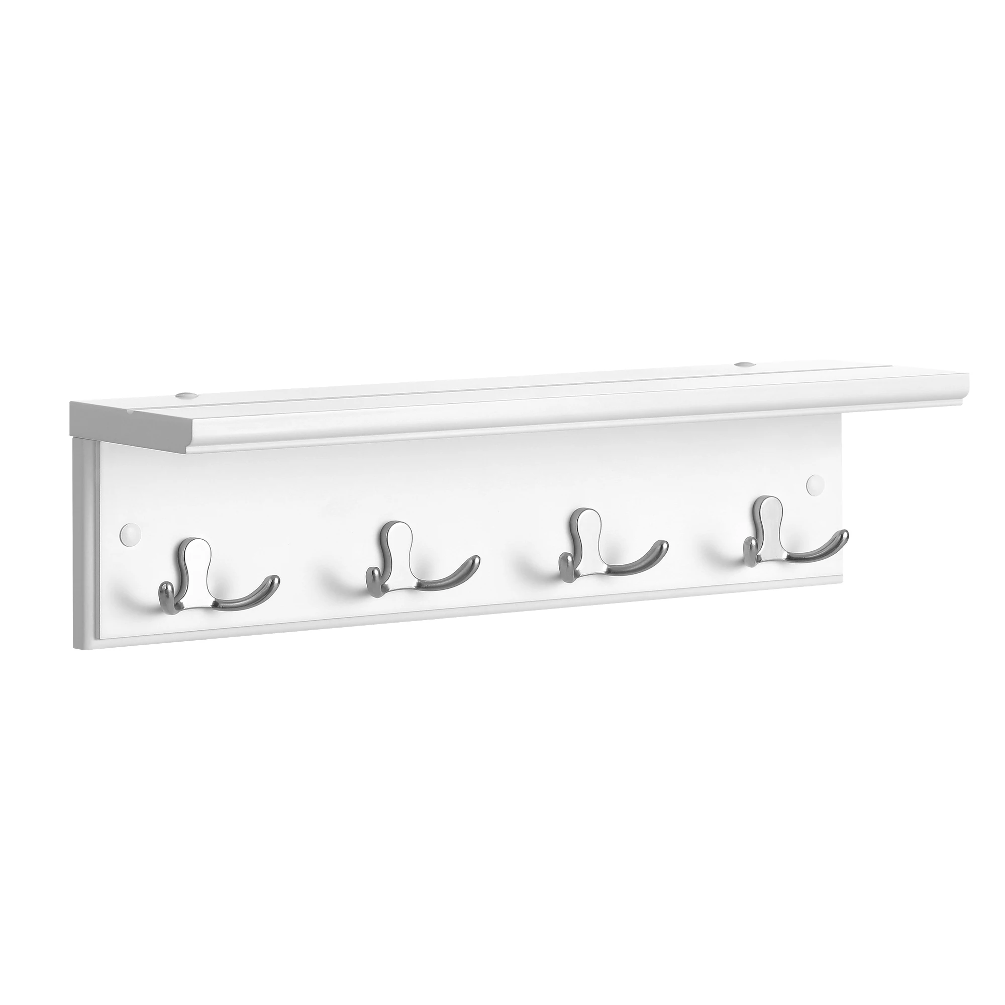 SONGMICS Perchero de Pared con Estante, Perchero de Pasillo, Perchero Flotante con 4 Ganchos Dobles de Metal, para Abrigos, Bolsos, para Entrada, Dormitorio, Salón, Blanco