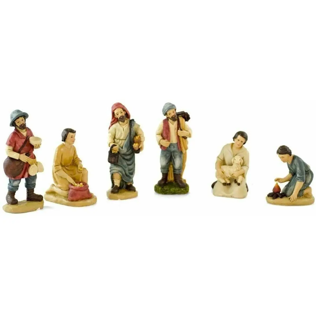 Gerimport Christmas Figures Set of 6, 13cm Resin Pastors for Christmas Decoration, Realistic Detail for Nativity Scene, Durable and Versatile for Indoor/Outdoor Use.