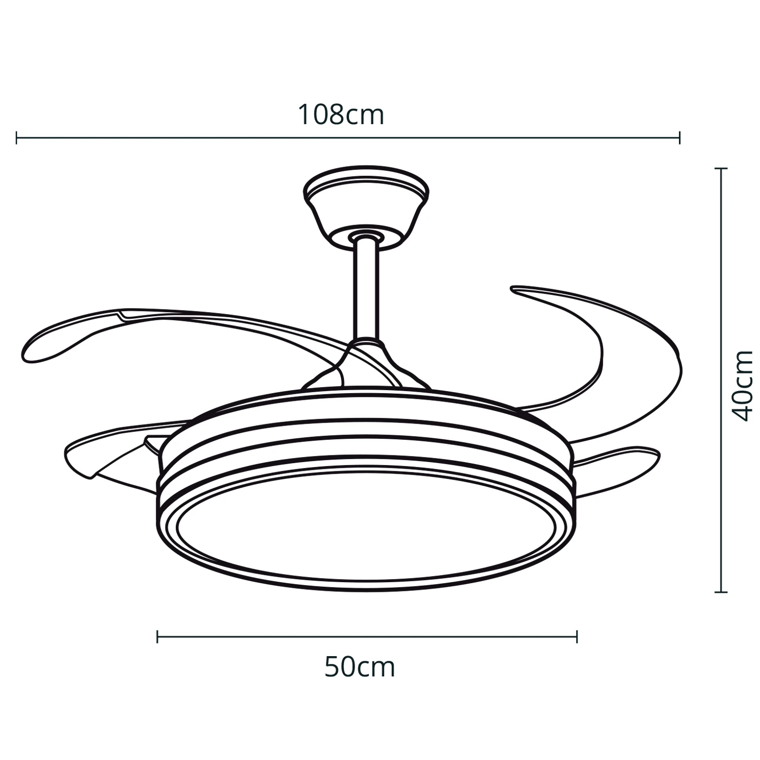 Ceiling fan with DC Motor and drop-down blades with Led light 36W memory and dimmable DIMMER (Night Light)-Brand BEL AIR HOME-quiet and efficient-remote Control included-Ideal for bedrooms and dining rooms