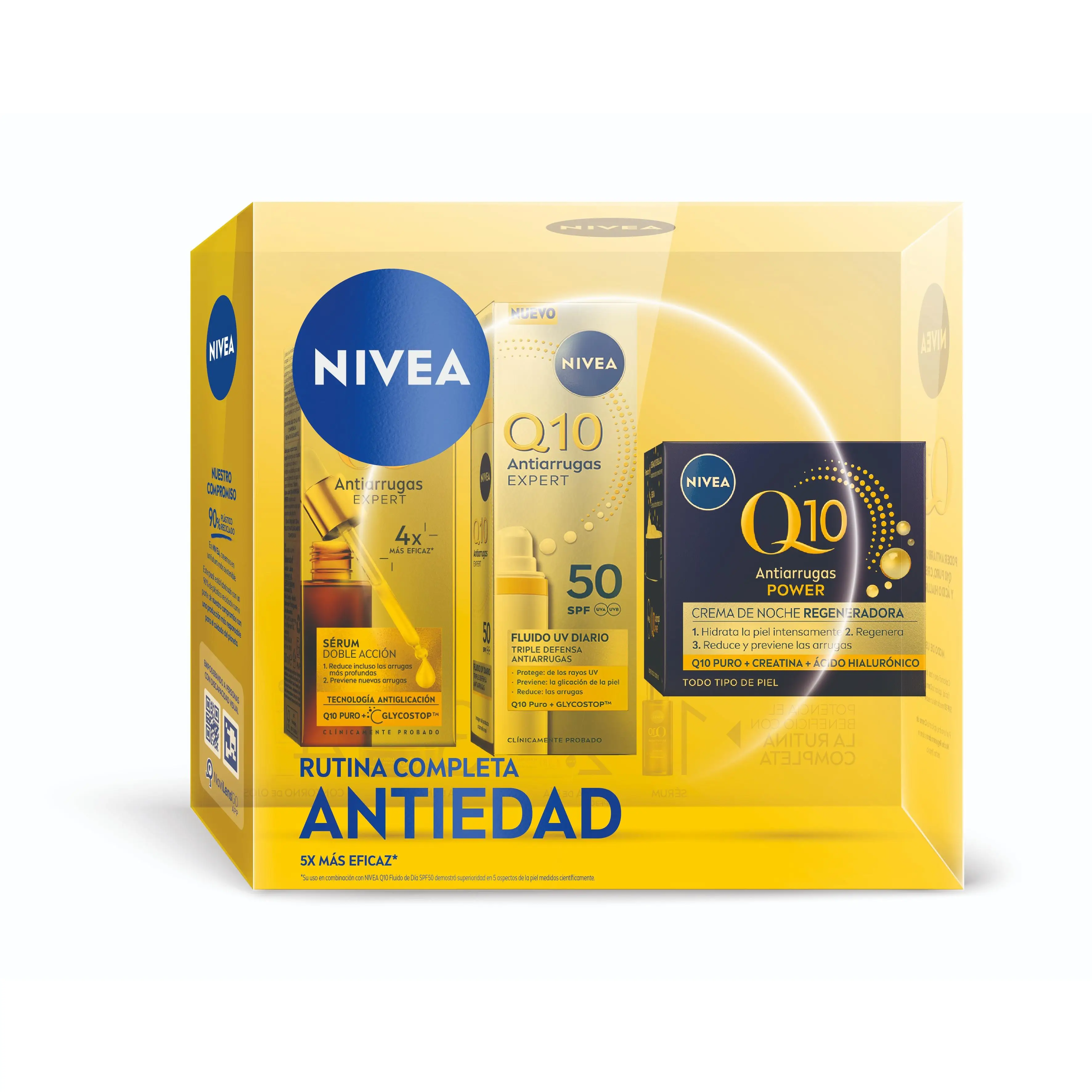NIVEA Pack Rutina Q10 de noche–  Caja regalo con Sérum Facial Antiarrugas, Fluido facial día y  Crema de noche – Tratamiento completo 24h contra arrugas y líneas de expresión