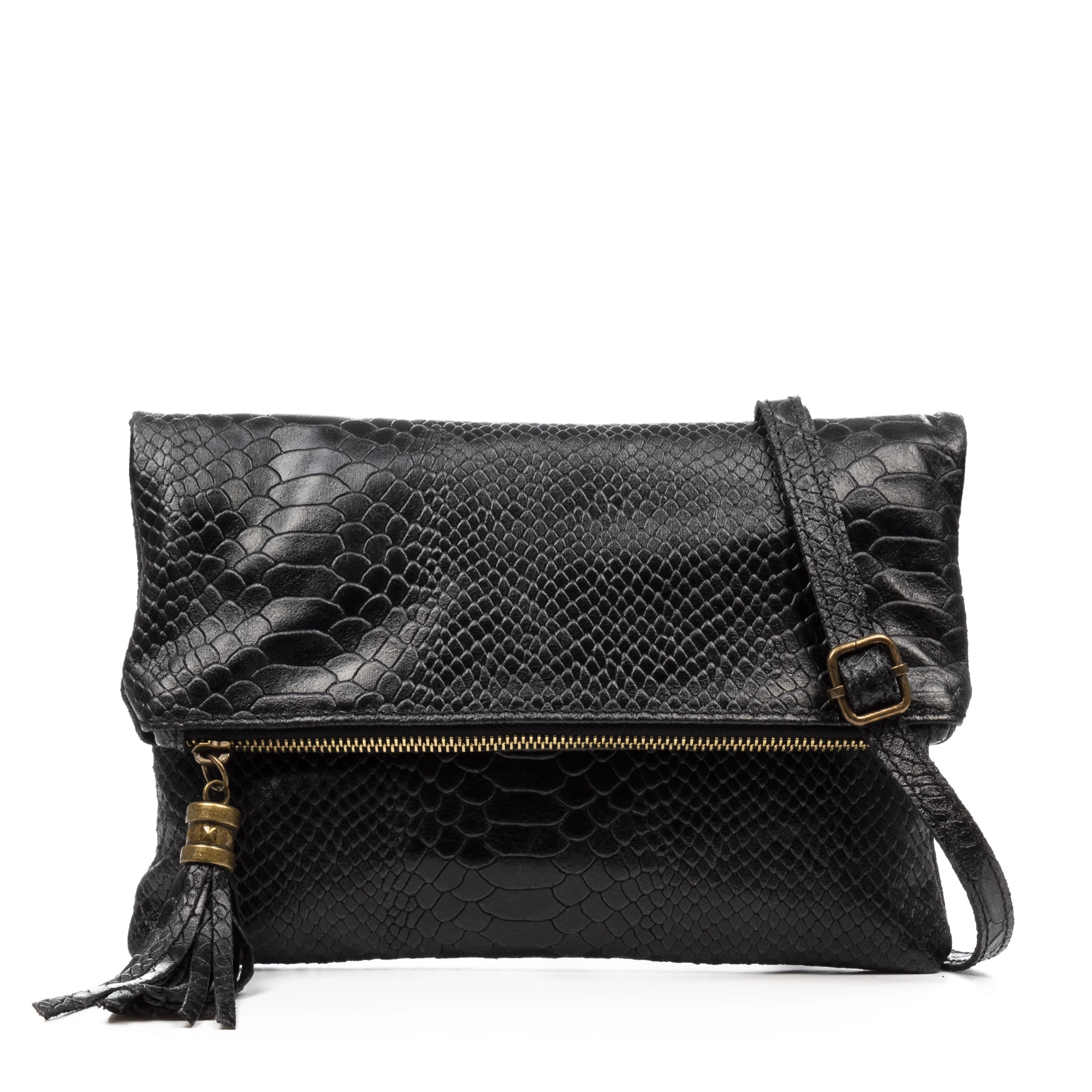 FIRENZE ARTEGIANI Alzano bolso bandolera mujer. Piel auténtica Gamuza grabado serpiente. Fabricado