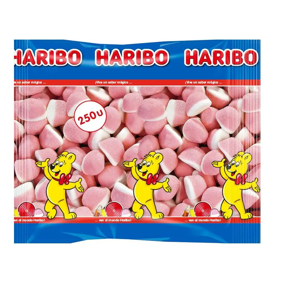 HARIBO BESOS DE FRESA Y NATA 250 UDS APROX 1.63KG El puesto a gominola más rica y clásica se lo llevan estos besitos de nata y fresa. El exterior de esta gominola cubierto por azúcar hace que sea
