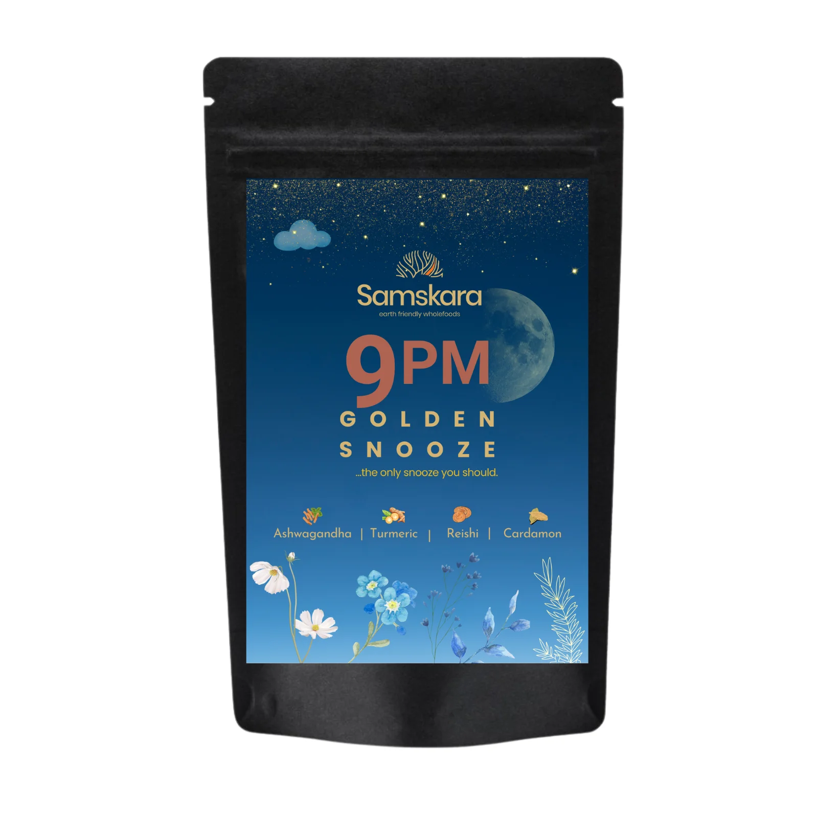 9 P.M Golden Snooze Gel Leche Dorada de Cúrcuma en polvo | + con Reishi, Psyllium, Ashwagandha, Coco y mas | para Dormir profundo, Equilibrio digestivo con fibras + Adaptógenos | 160g x 1 | mezcla experto | 160gr