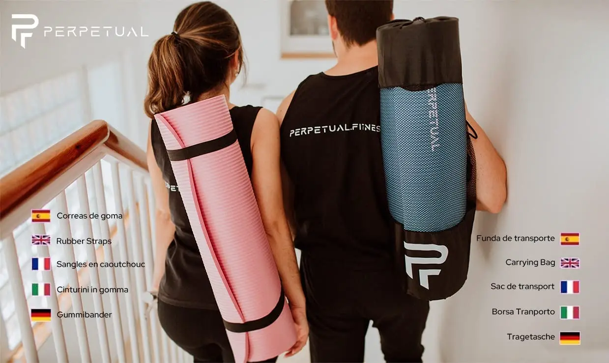 PERPETUAL®10mm Yoga and Pilates Mat-non-slip Mat-with strap and carry bag-thick and foldable Mat-man/woman-gymnastics, Fitness and exercise-gym at home