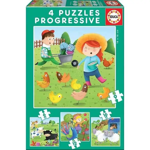 Educa-6,9 farm animals 12 and 16 pieces, from 3 years (17145), progressive Puzzles for children