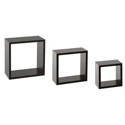 Factory Cuadros Juego de 3 Estantes de Pared en Forma de Cubo Negro