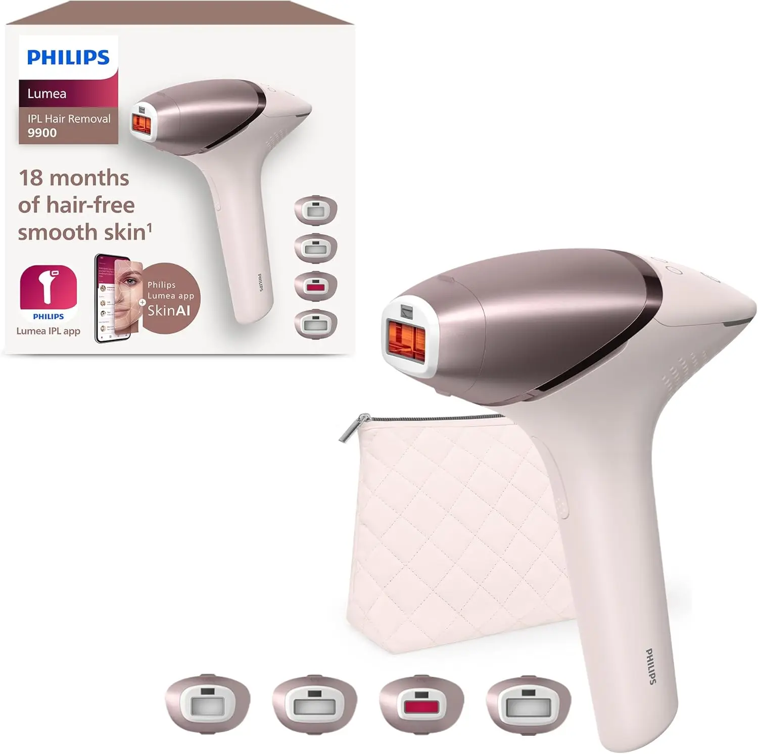 Philips Lumea Serie 9900 BRI951/00, depiladora IPL con Inteligencia Artificial, tratamiento personalizado, 4 accesorios para el cuerpo, la cara, la zona del bikini y las axilas, con cable y sin cable