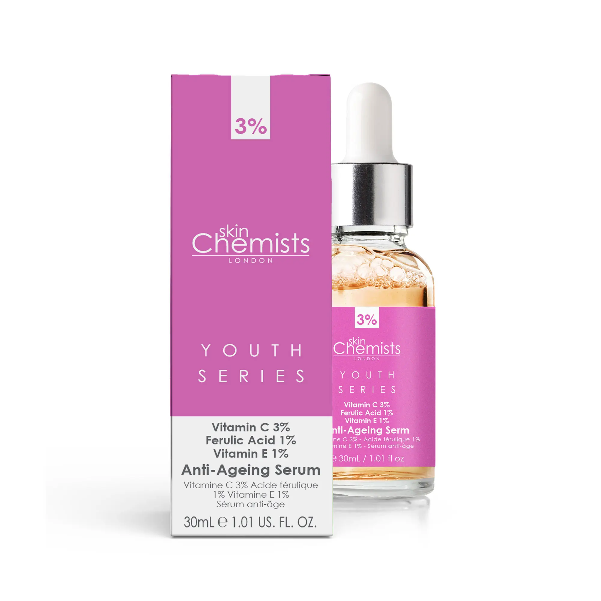 skinChemists Sérum Facial Vitamina C, Ácido Ferúlico y Vitamina E Antiedad e Iluminador