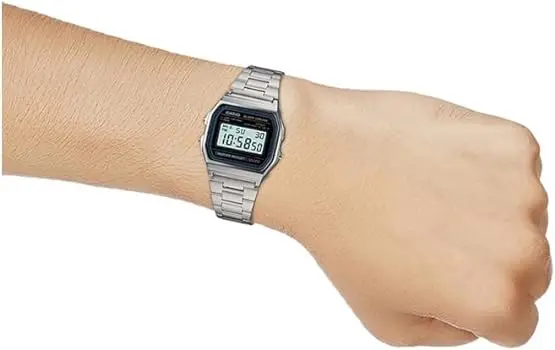 Casio A158WA-1 Classic Timer 1/100 sec Microluz Stainless Steel Waterproof Unisex Square Dial Timer