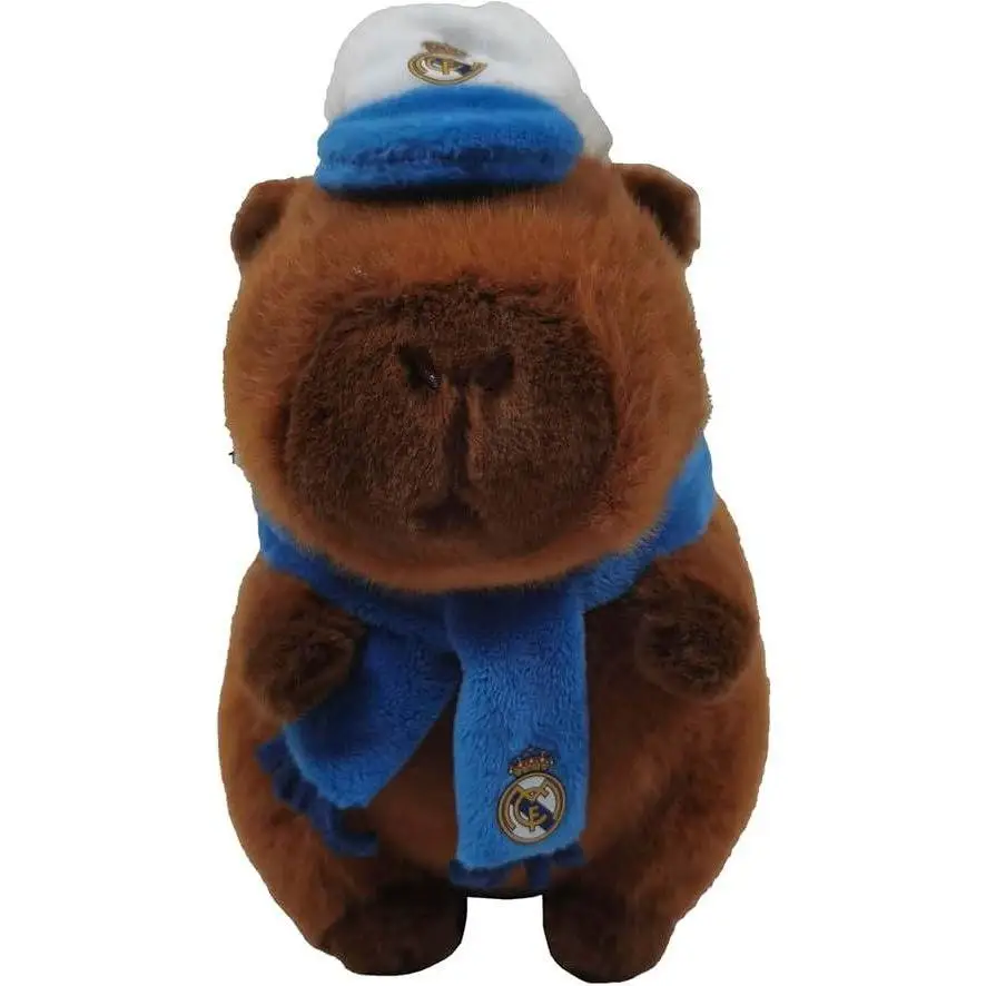Real Madrid,Capibara de Peluche con Gorra, Muñeco Navideño Suave y Tierno, 20 cm, Regalo Original para Niños y Adultos