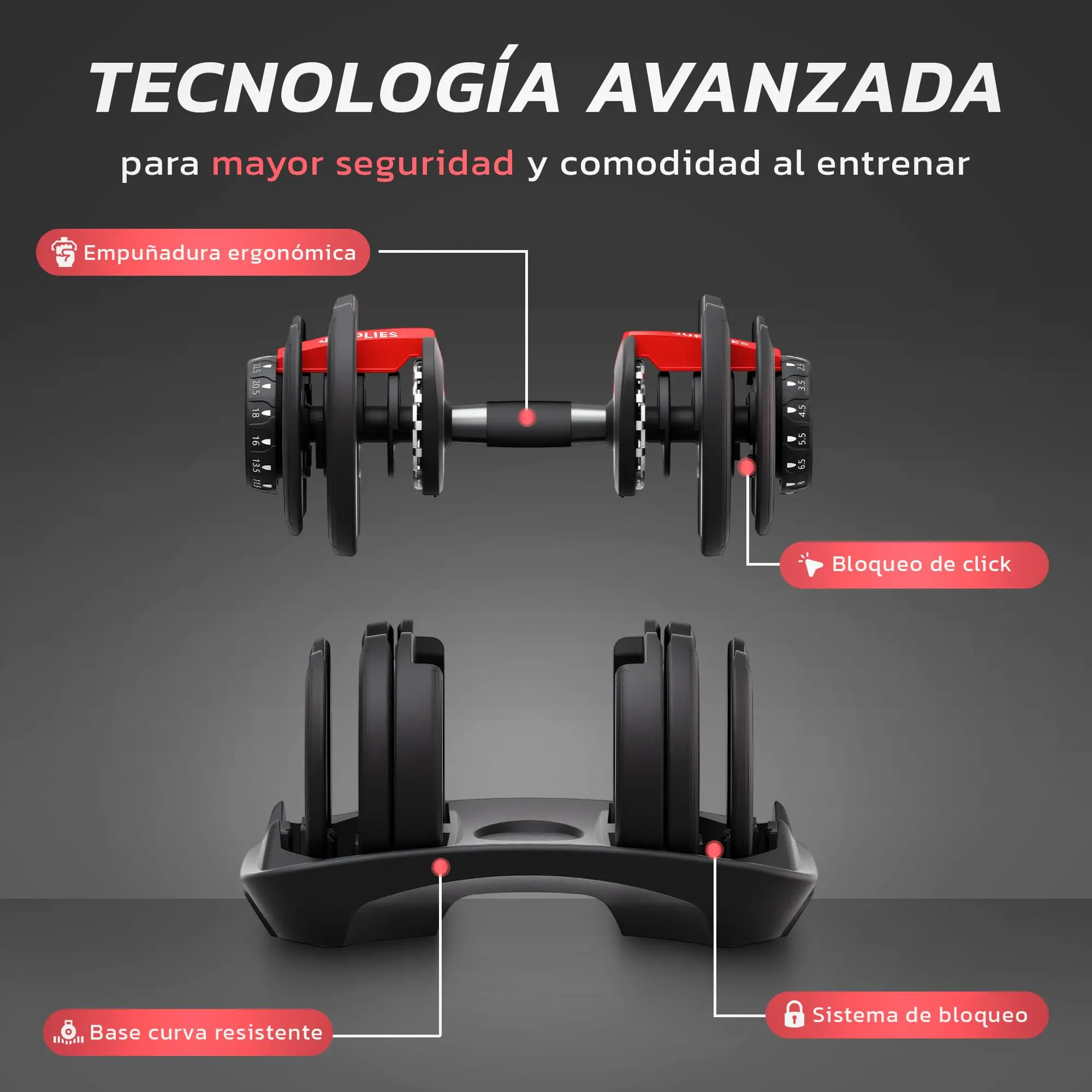 JUPPLIES Adjustable Dumbbell 24 kg 15-in-1 with Quick Weight Change from 2.5 to 24 kg, Compact Design for Home Gym, Features Non-Slip Grip and Double Lock for Safe Training #7