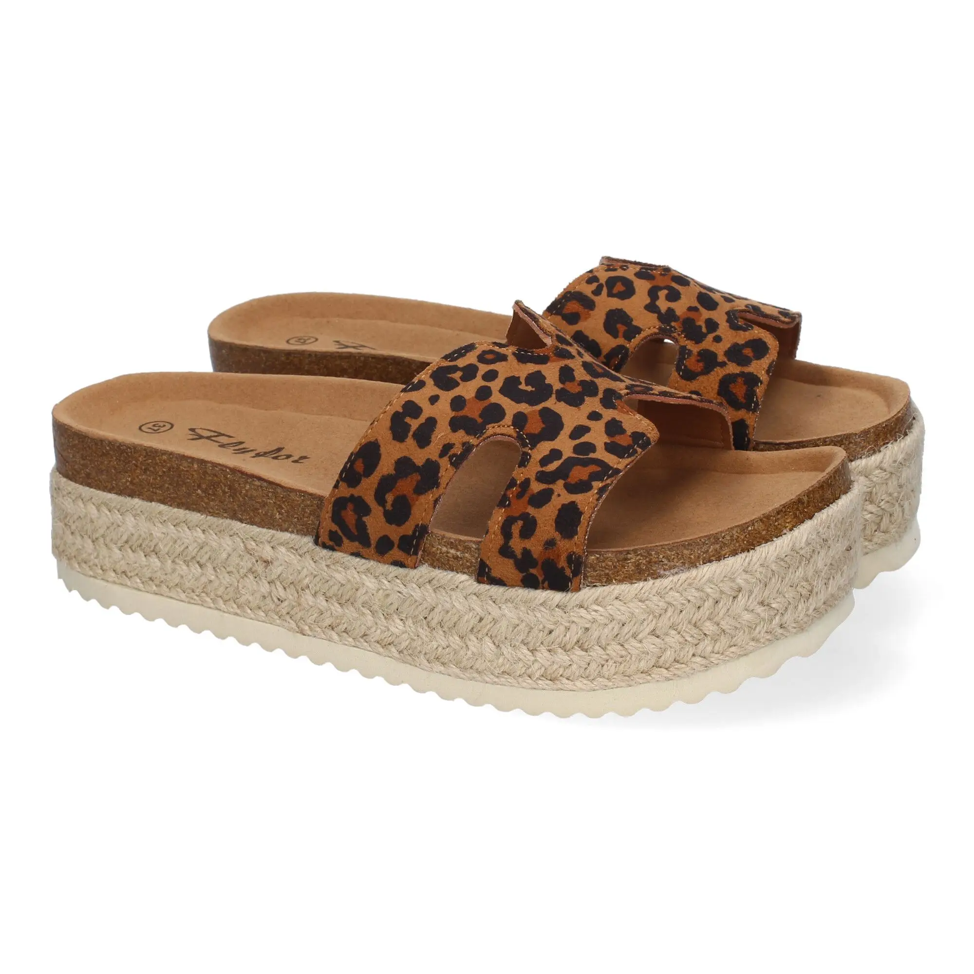 PuntoSalao Sandalias planas en yute para mujer estampado animal M-288