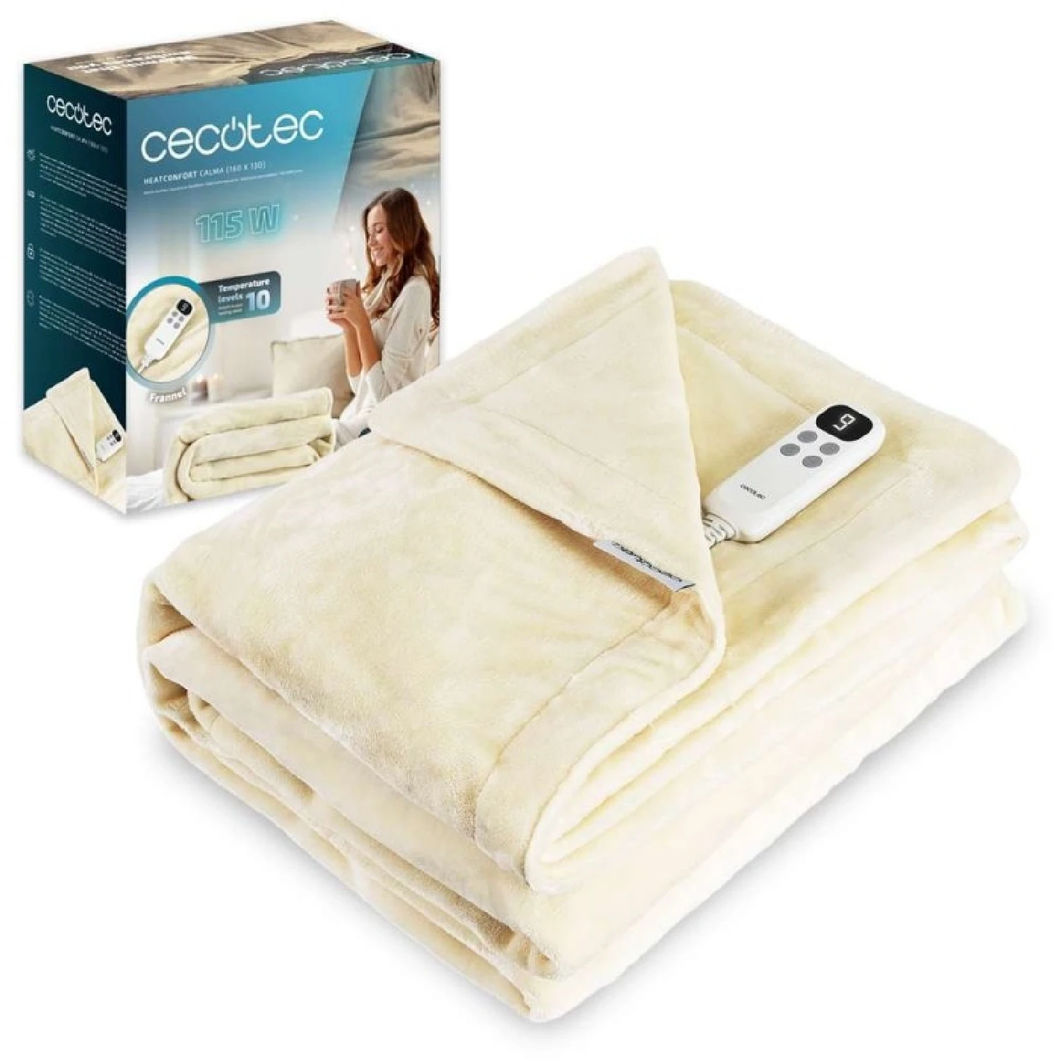 Cecotec Manta Eléctrica 160x130cm HeatConfort Calma (160 x 130). 115W, 10 Niveles de Temperatura Ajustables