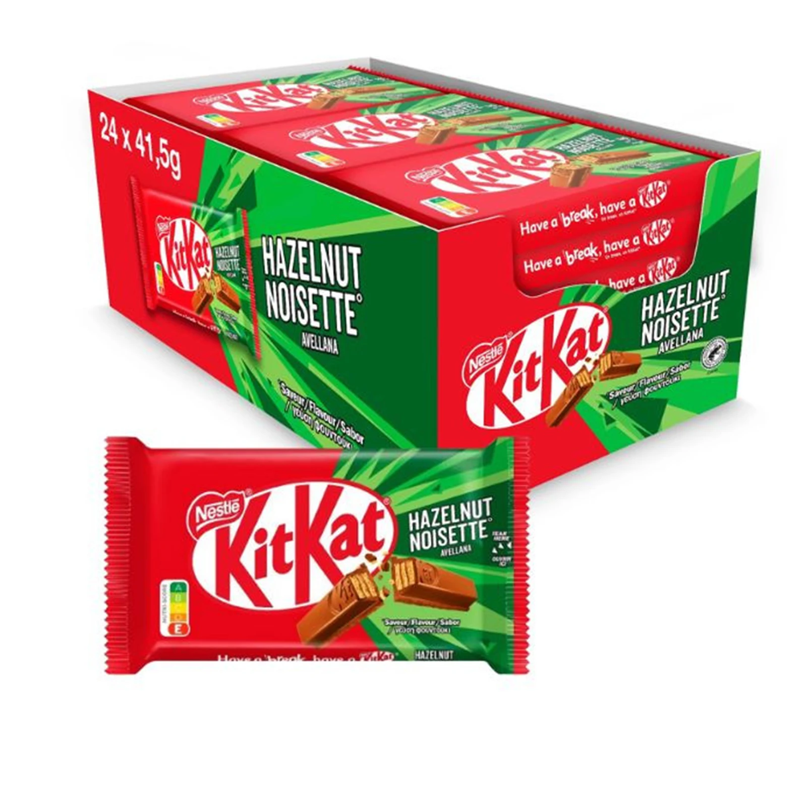 NESTLÉ KIT KAT barritas de chocolate con leche AVELLANA caja 24 unidades (41.5g)