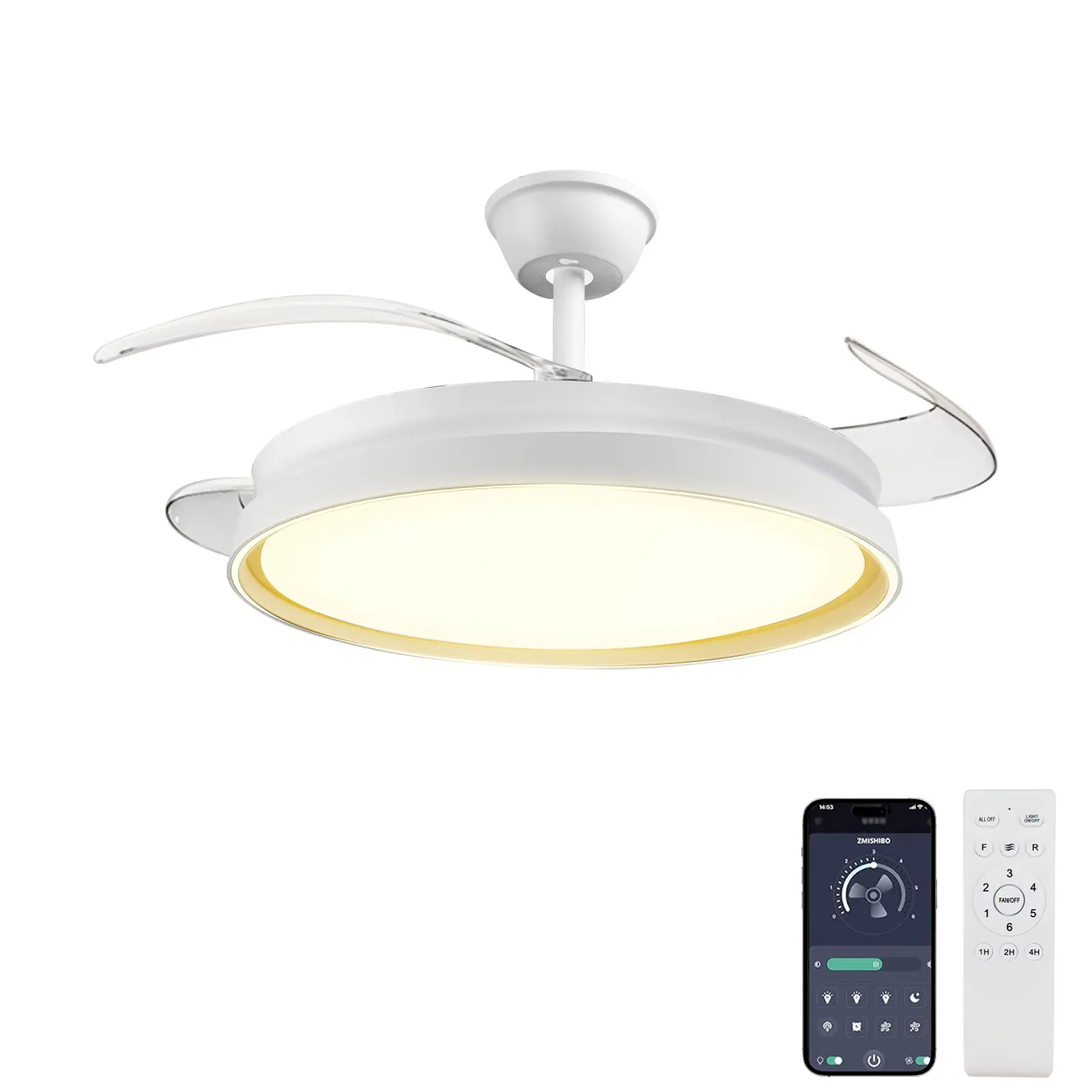 Lámpara de techo con ventilador inteligente, control por Bluetooth, motor 30 W + luz 70 W (6600 lm), 6 velocidades… — oferta en AliExpress