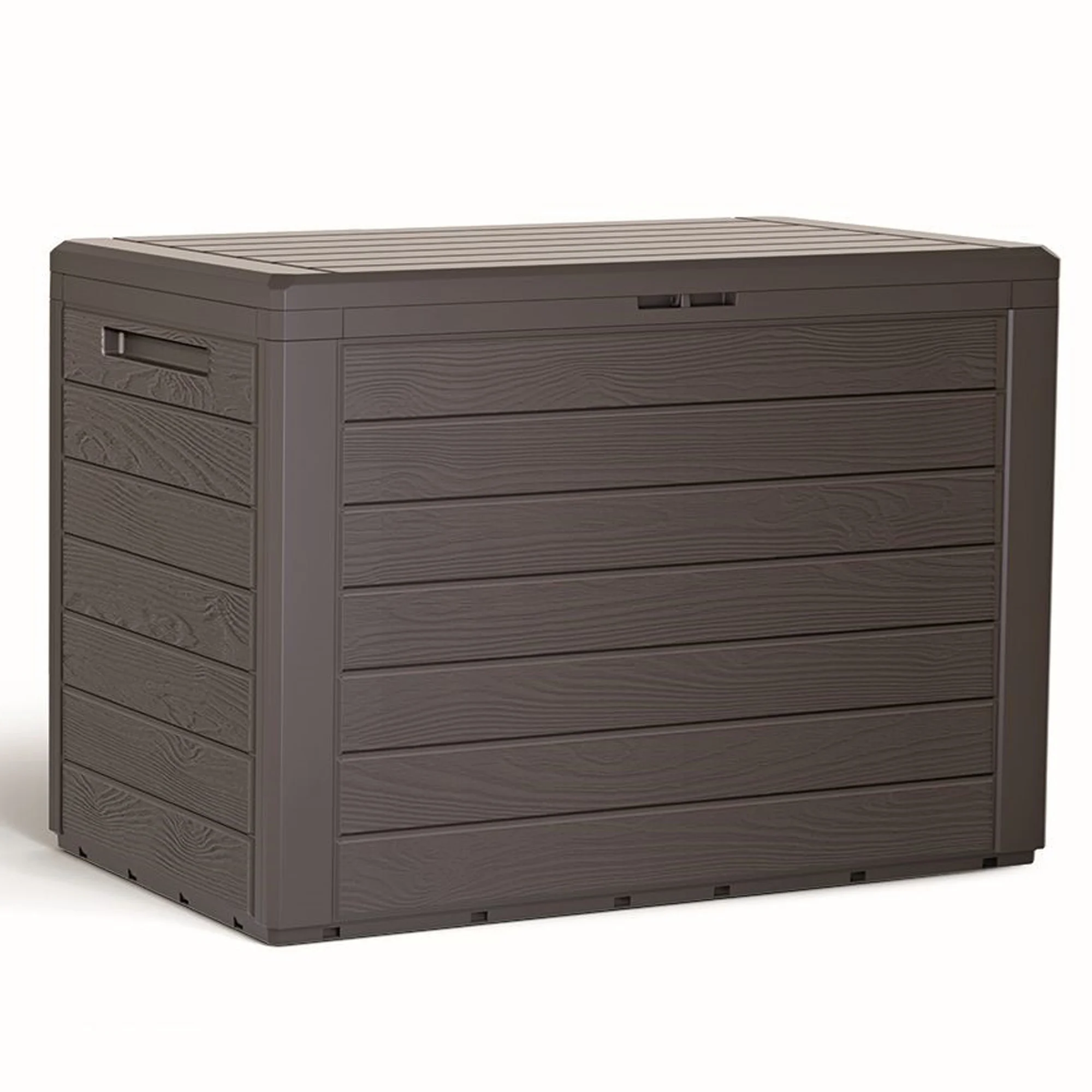 Baul de jardin 190 litros PROSPERPLAST Woodebox de plastico en color ocre oscuro 78 x 43,3 x 55 cm