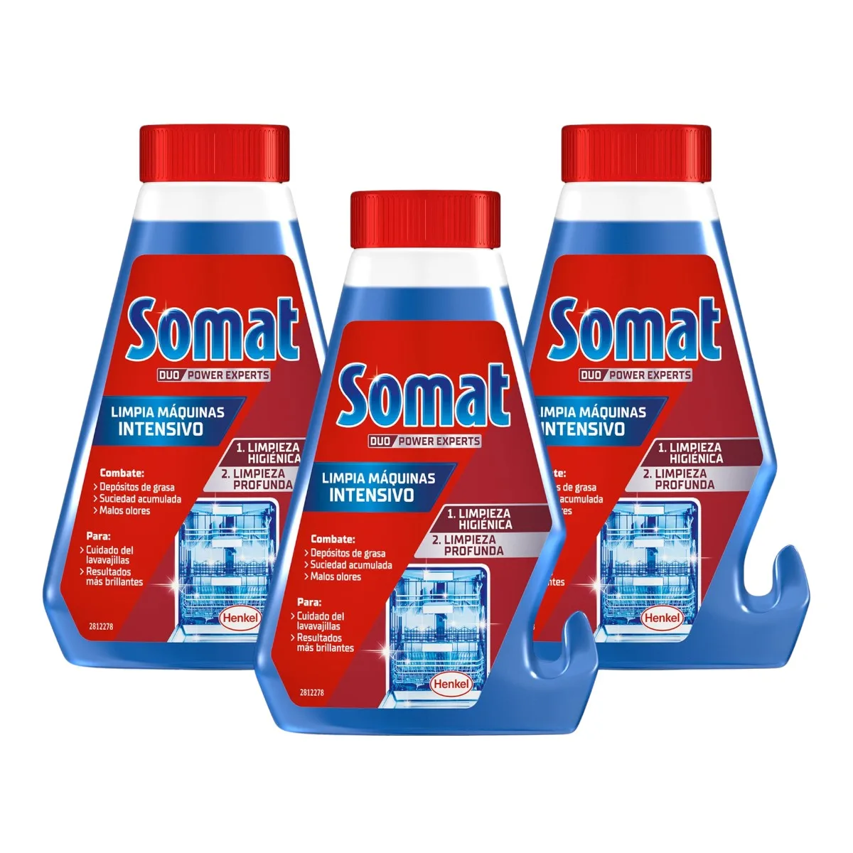 SOMAT Pack de 3 Botes de Limpia Máquinas de Lavavajillas Intensivo Elimina Grasa & Cal Botella 250 ml (750 ml en Total)