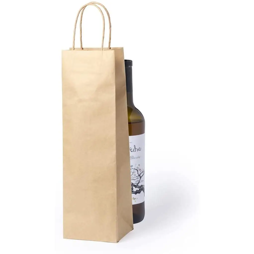 Bolsas de papel kraft para botellas de vino, con asas resistentes. Perfectas para regalos, restaurantes, bodegas o tiendas. Para botellas de 75 cl. Reutilizables, reciclables y ecológicas.