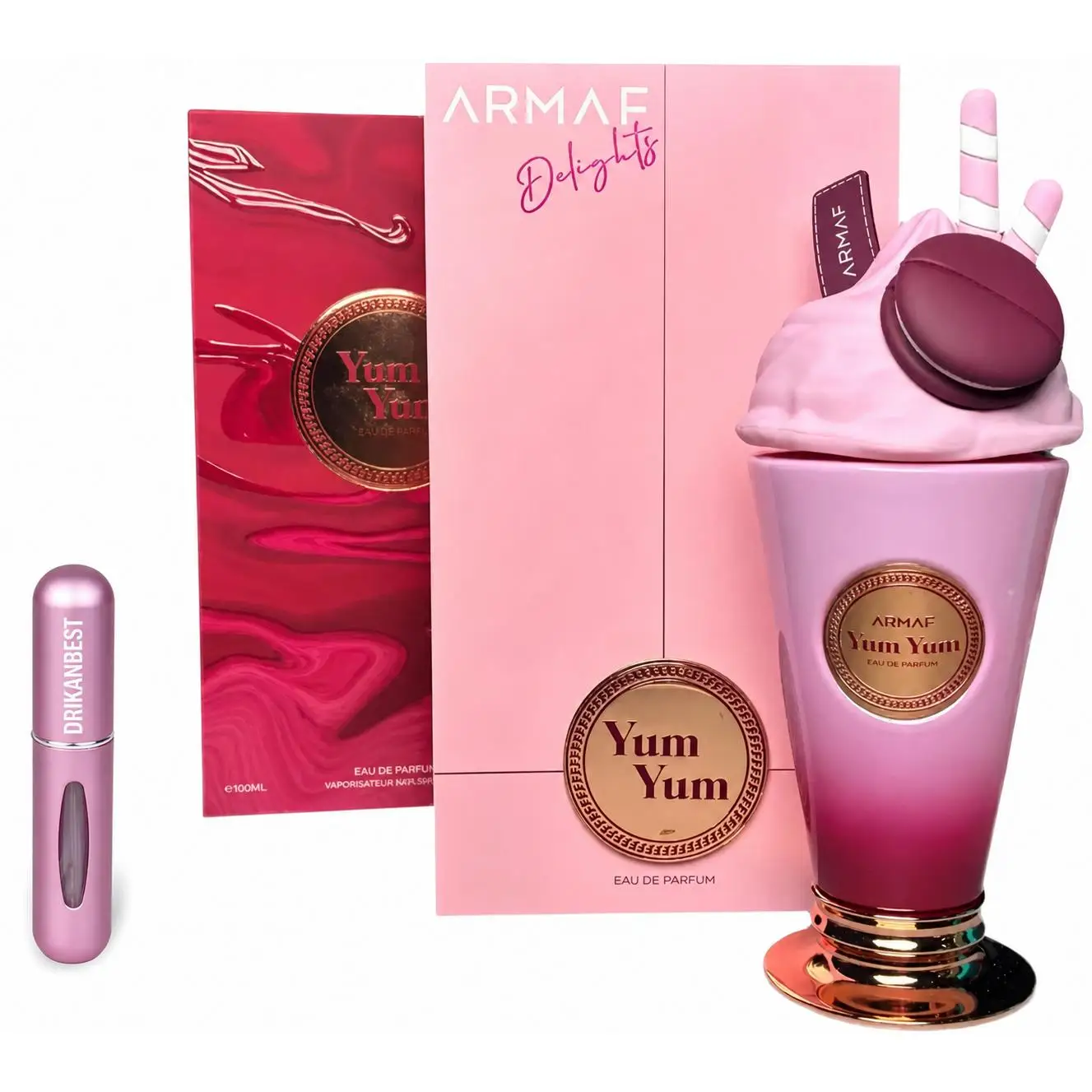 Perfume Armaf Yum Yum Eau de Parfum Mujer 100ml + Atomizador Recargable Drikanbest 5ml | Fragancia Dulce, Duradera y Elegante