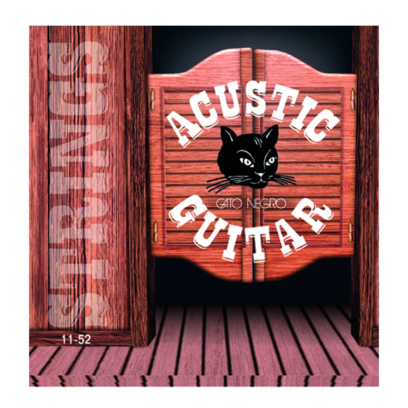 Juego de cuerdas para guitarra Acústica Guitar Gato Negro Acoustic 11-52. Aportan un sonido sostenido, claro, directo y preciso. Calibre 0.11-0.15-0.24-0.32-0.42-0.52. Entorchadas 65% bronce y 35%