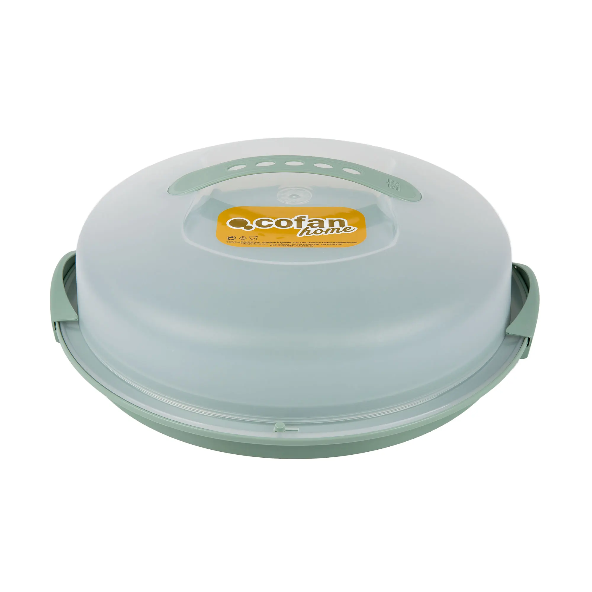 Cofan round Tarteras in green color | Including handle and lid | Measures: 34,5x11 cm