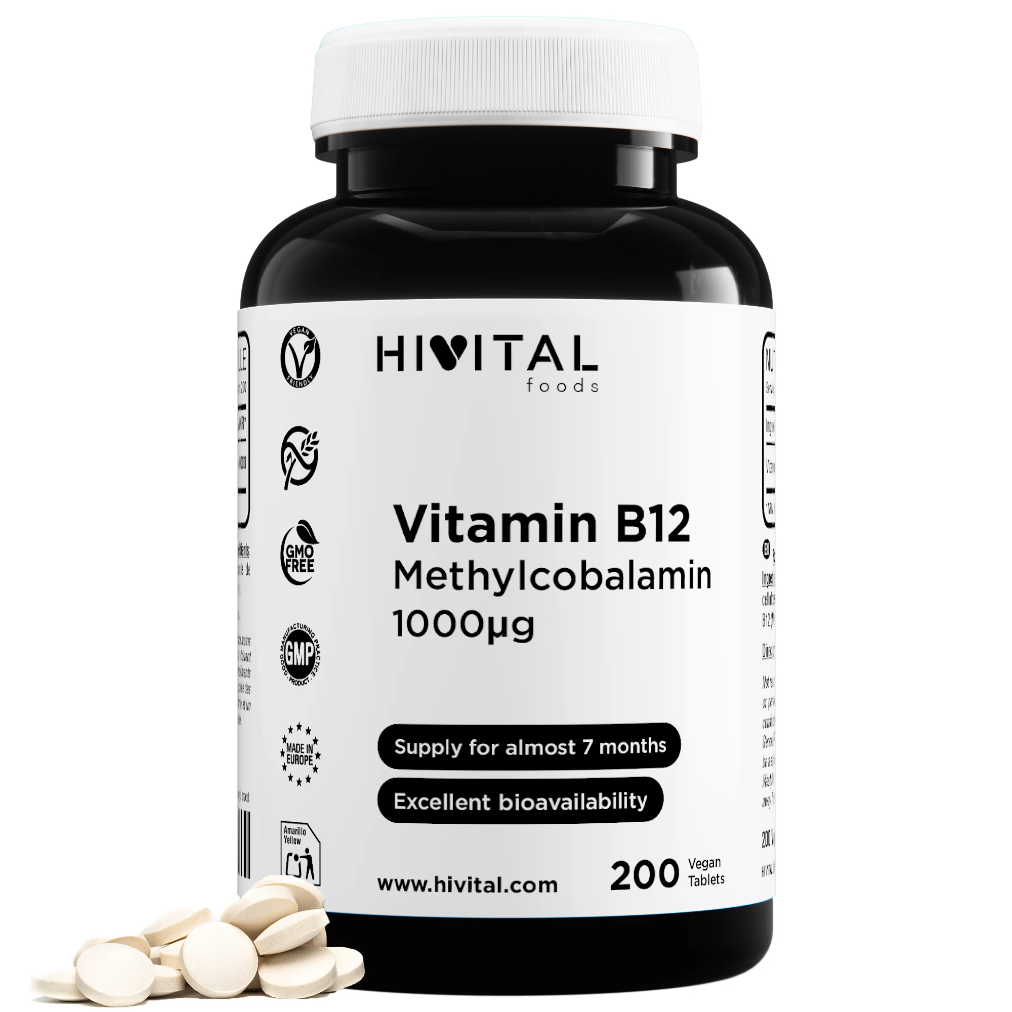 Hivital Vitamina B12 Metilcobalamina 1000 Mcg 200 Comprimidos (Más De 6 Meses De Suministro).