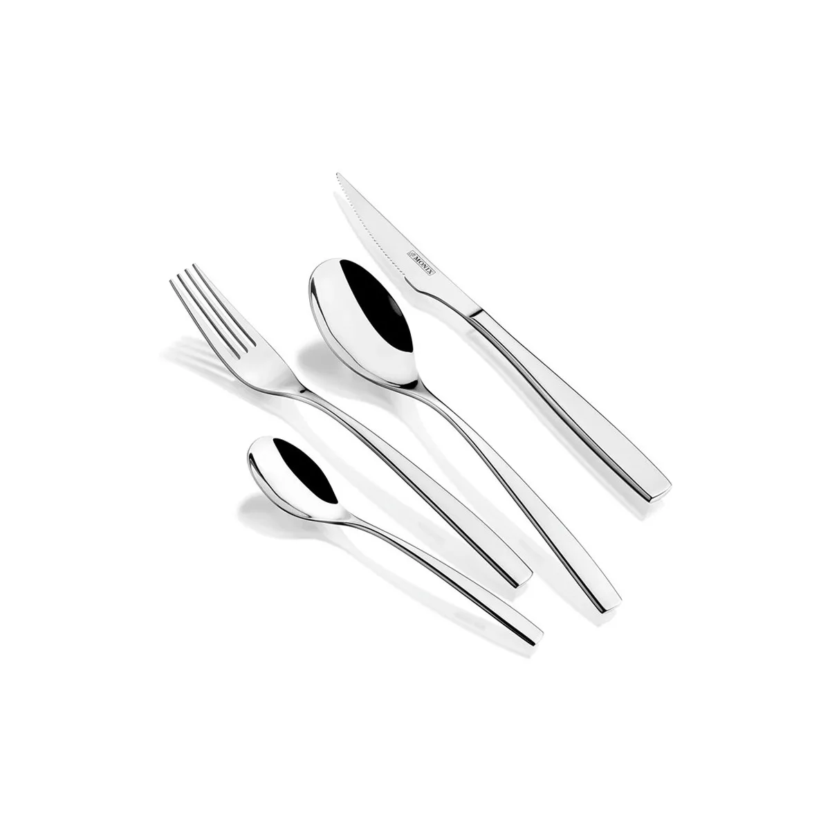 Monix Como - Juego de cubiertos de mesa 24 unidades. Cubertería con cuchillo chuletero acero inoxidable 18/10. Para 6 comensales