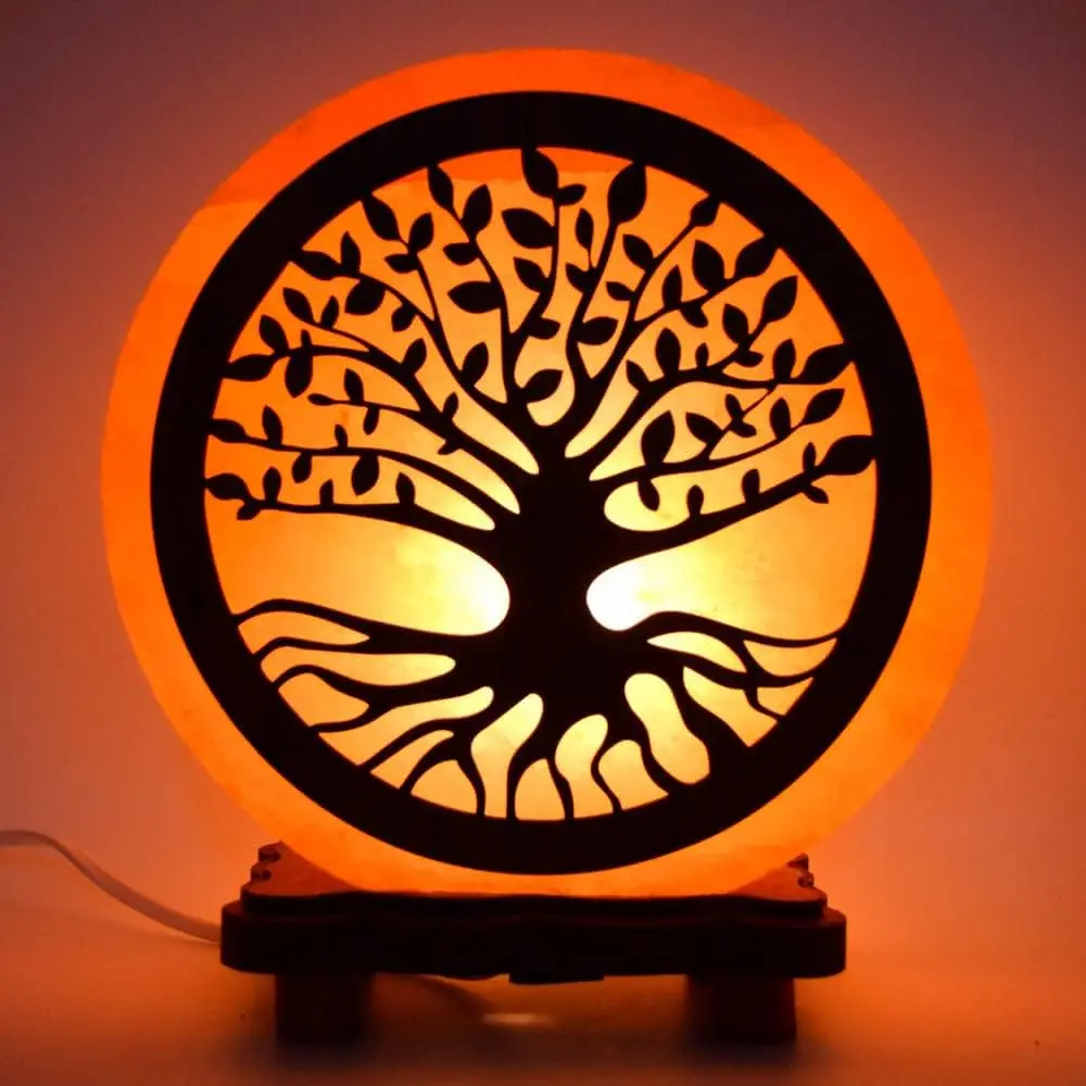 C.A-Himalayan salt lamp with wooden Base-Natural 100% and handmade-including Cable and bulb