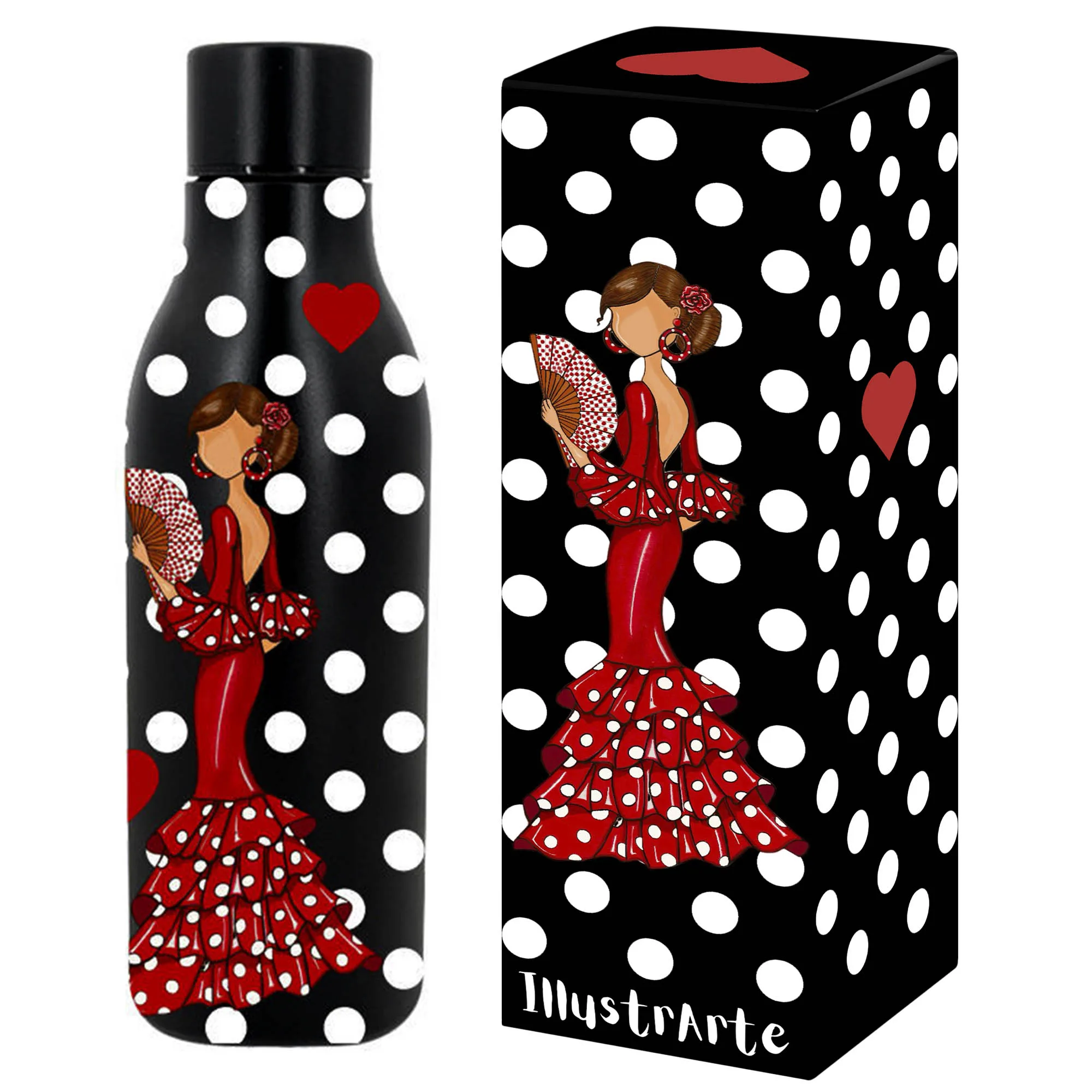 IllustrArte Botella de acero inoxidable 500 ml – modelo Pepa – termo reutilizable – diseño flamenco