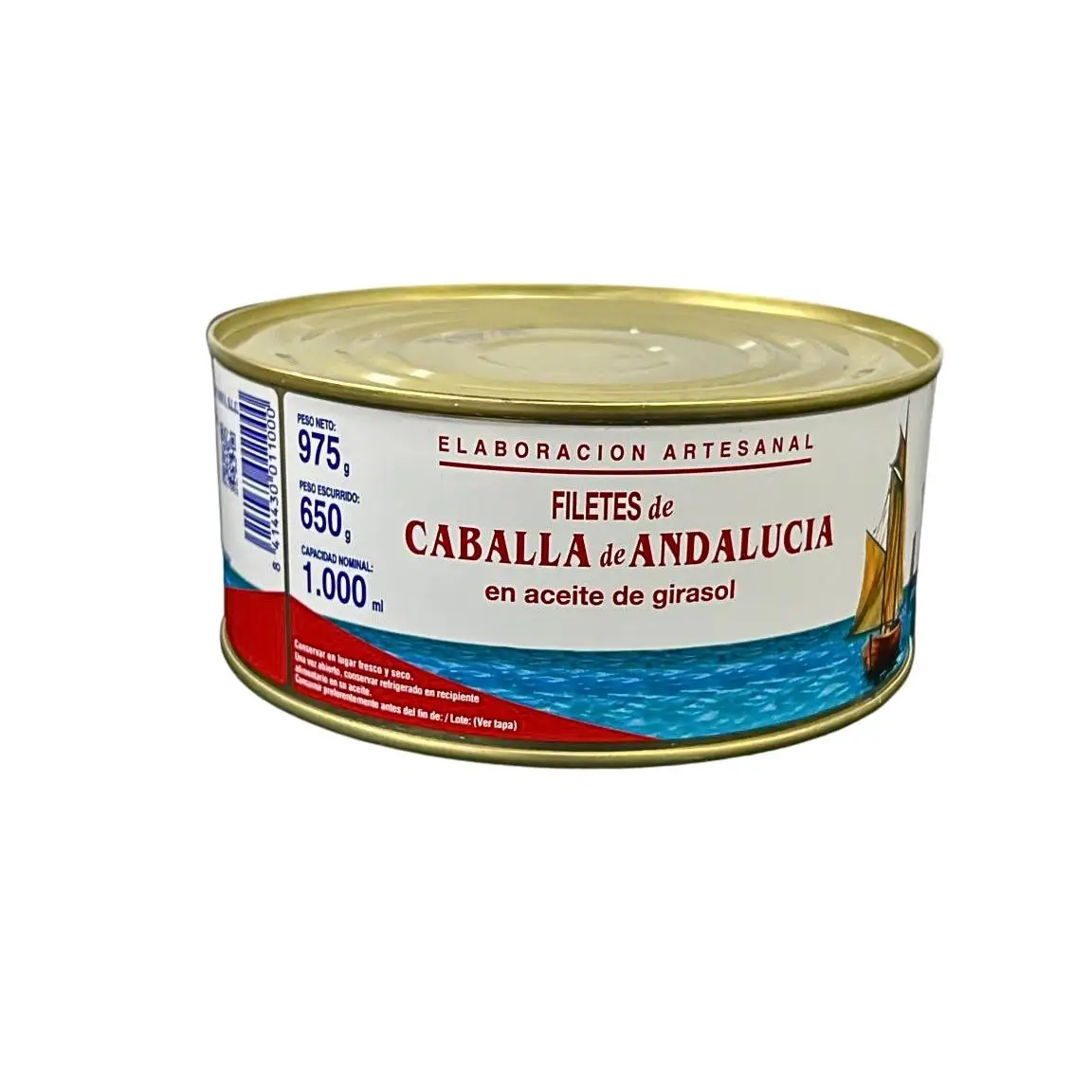 Filetes Caballa Andalucía en Aceite de Girasol, Conservas La Tarifeña, Pescado Azul Tarifa, Lata Grande Familiar, 975g