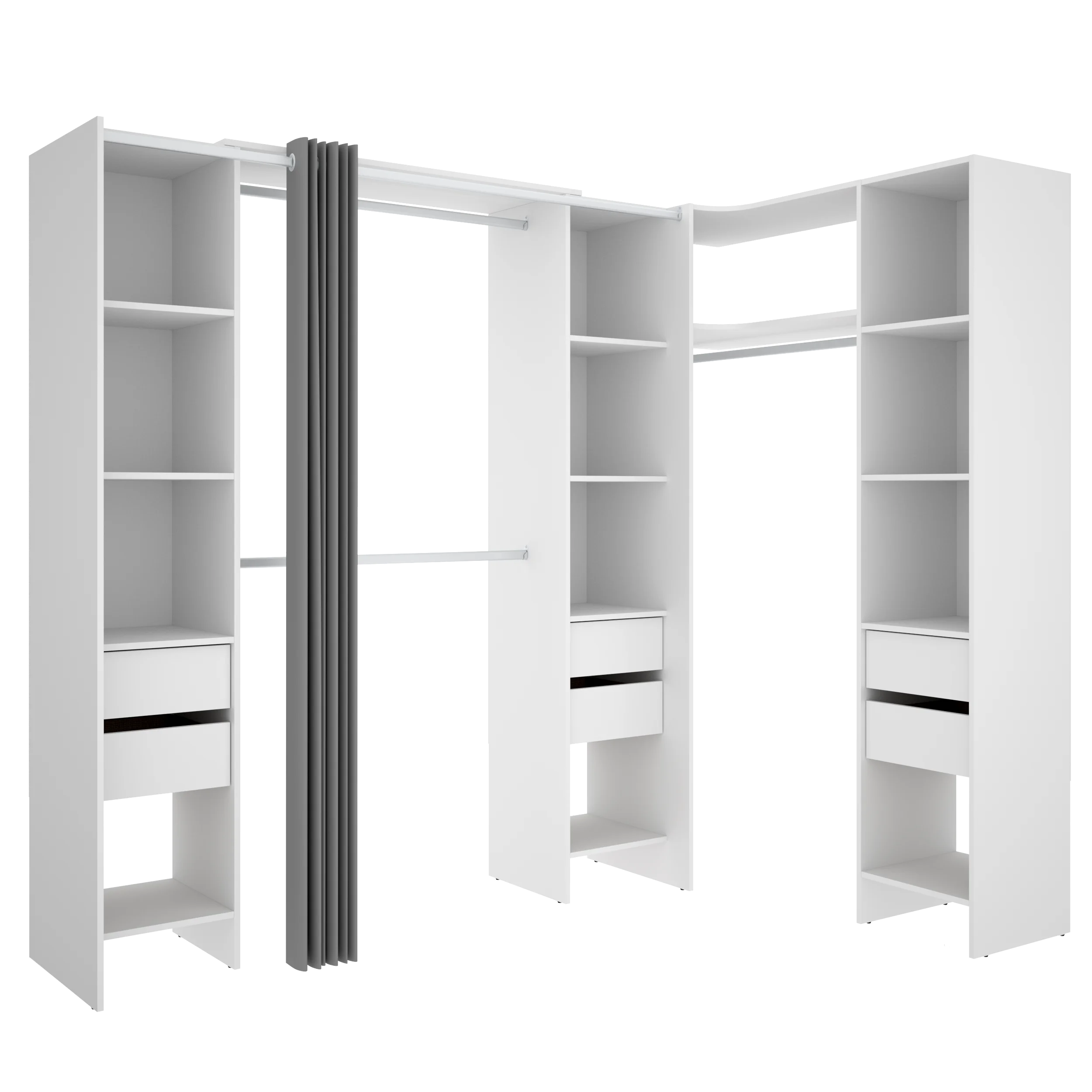 DEKIT - COMPOSICION VESTIDOR RINCONERO ADAPTABLE Y CON CORTINA - 205 x 164/234 x 141 cm - BLANCO