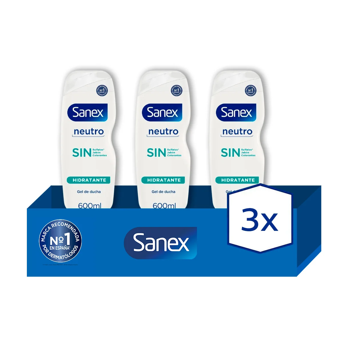Gel de Ducha Sanex Neutro Hidratante Todo Tipo de Piel 600ml Pack de 3 | Hidratación Duradera y Suave. Cuida tu piel, manténla suave e hidratada.