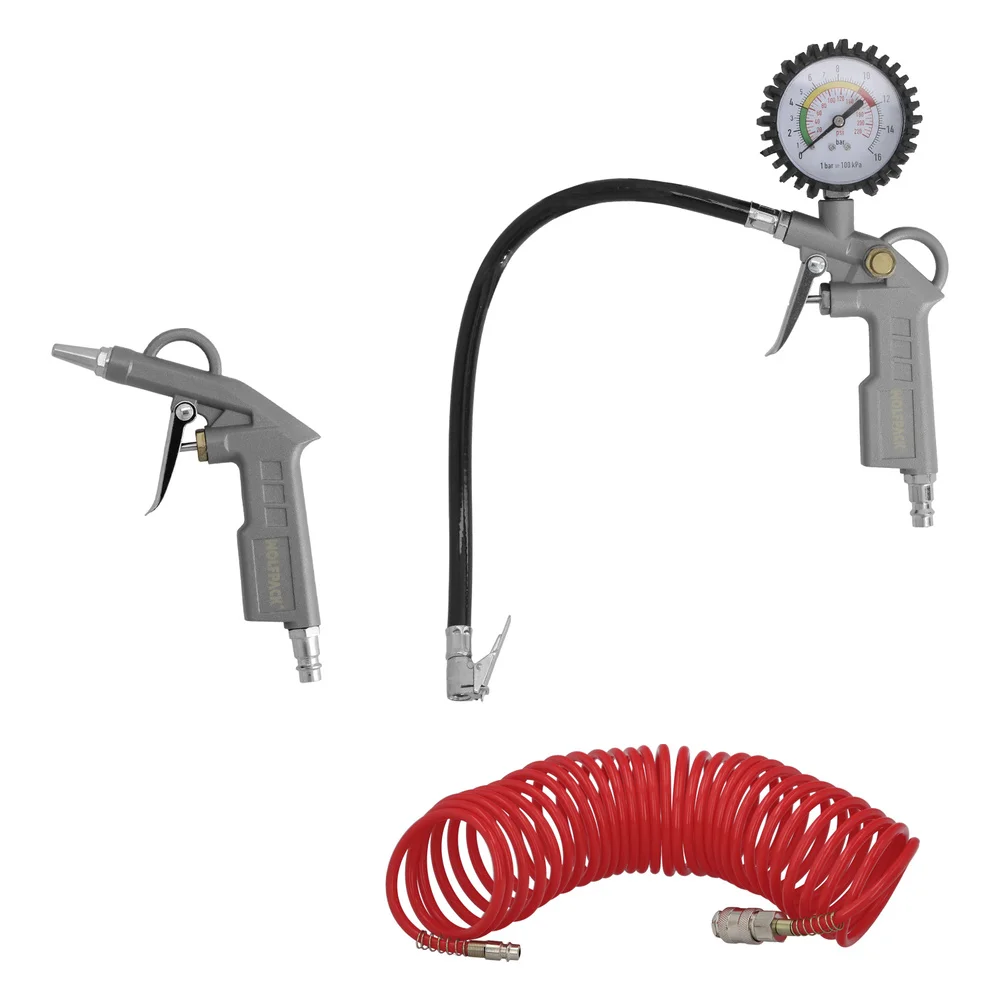 WOLFPACK PROFESSIONAL LINE Kit de accesorios para compresor 3 piezas con enganche rápido, juego de herramientas neumáticas para compresor.