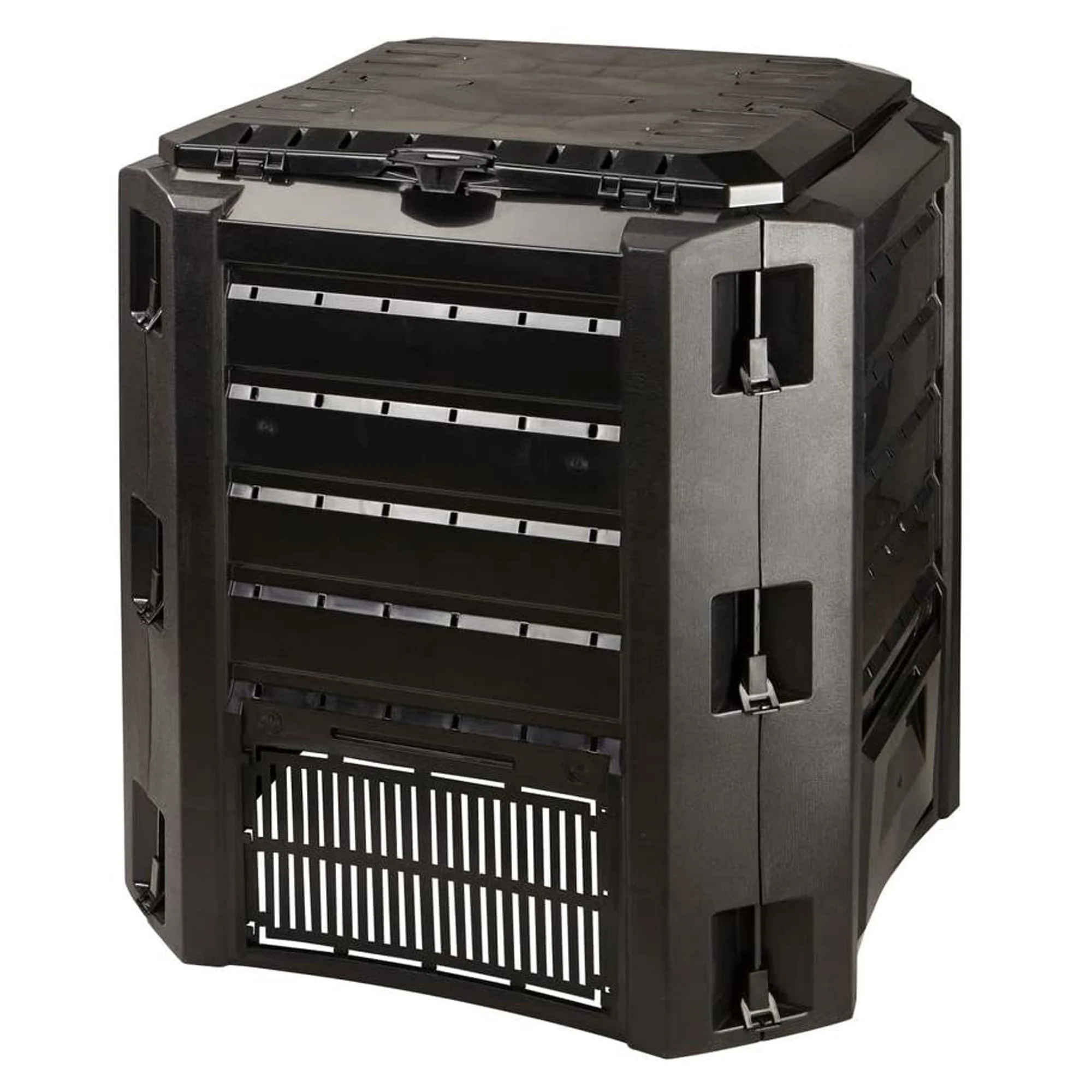 Compostador 380 L PROSPERPLAST Compogreen de plástico en color Negro, 82,6 (alto) x 71,9 (ancho) x 71,9 (profundo) cms