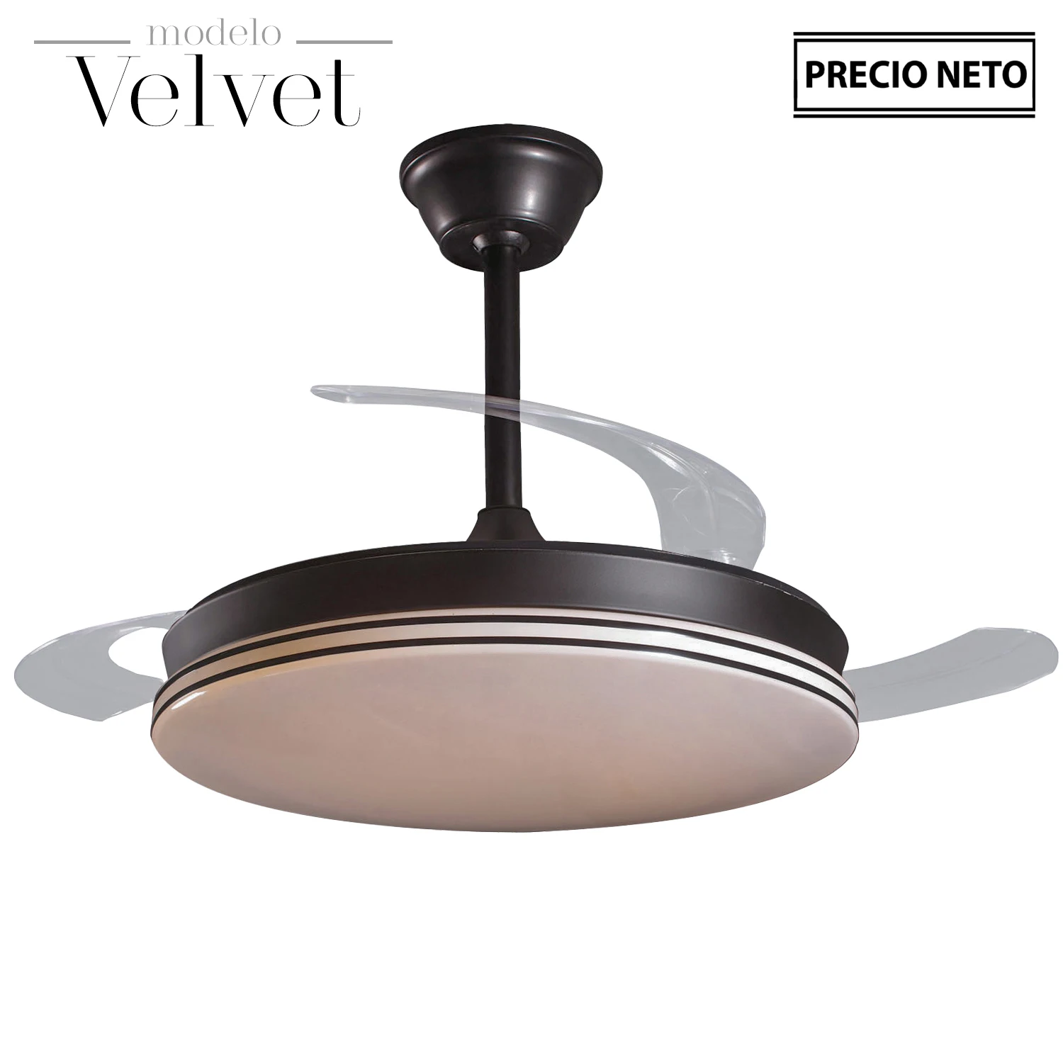 Ventilador techo con luz 3 aspasretractiles negro velvet 106x36-53cm l mpara: 45cm