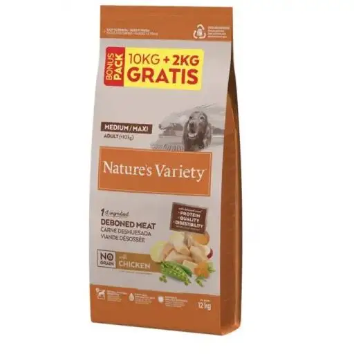 Nature's Variety Pienso Medium Adult No Grain Free Pollo para Perros - 10+2 KG