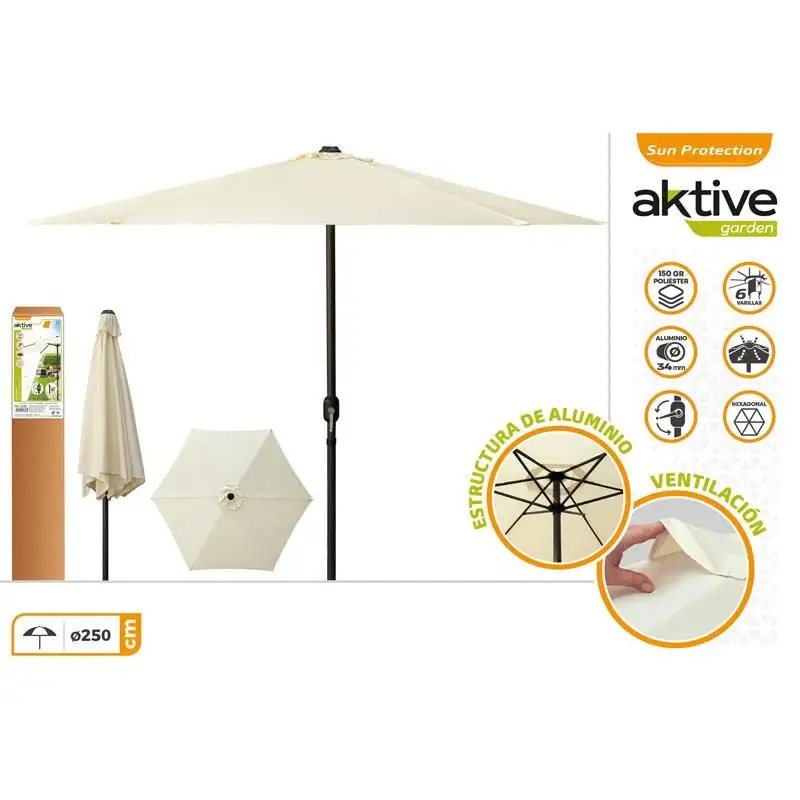 Aktive - Parasol sombrilla jardin hexagonal con ventilacion Garden diámetro 250cm - Mástil de aluminio 34 mm - sombrilla para jardin Color vainilla