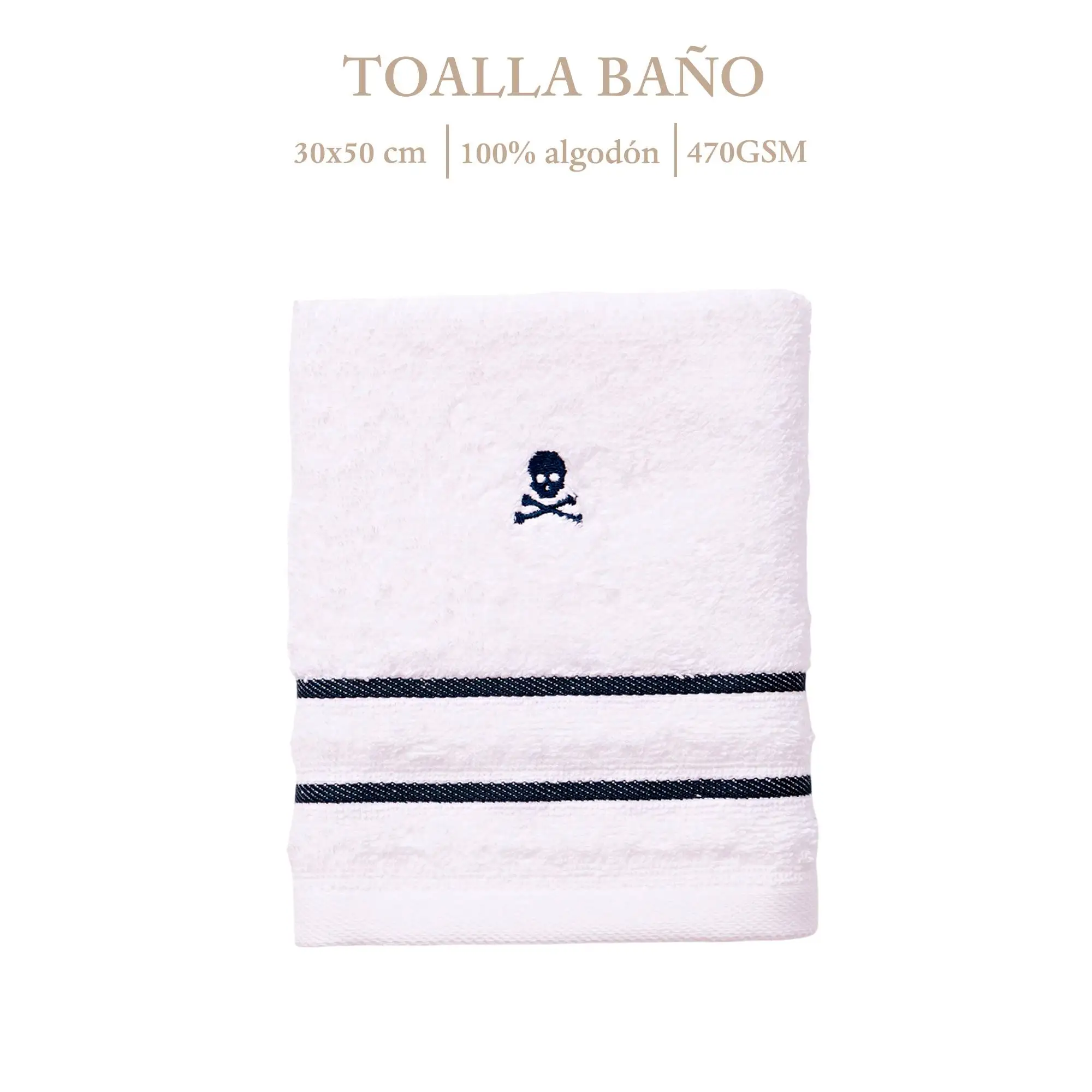 100% Cotton Striped White Guest Towel-30x50cm 470GSM Home Scalpers