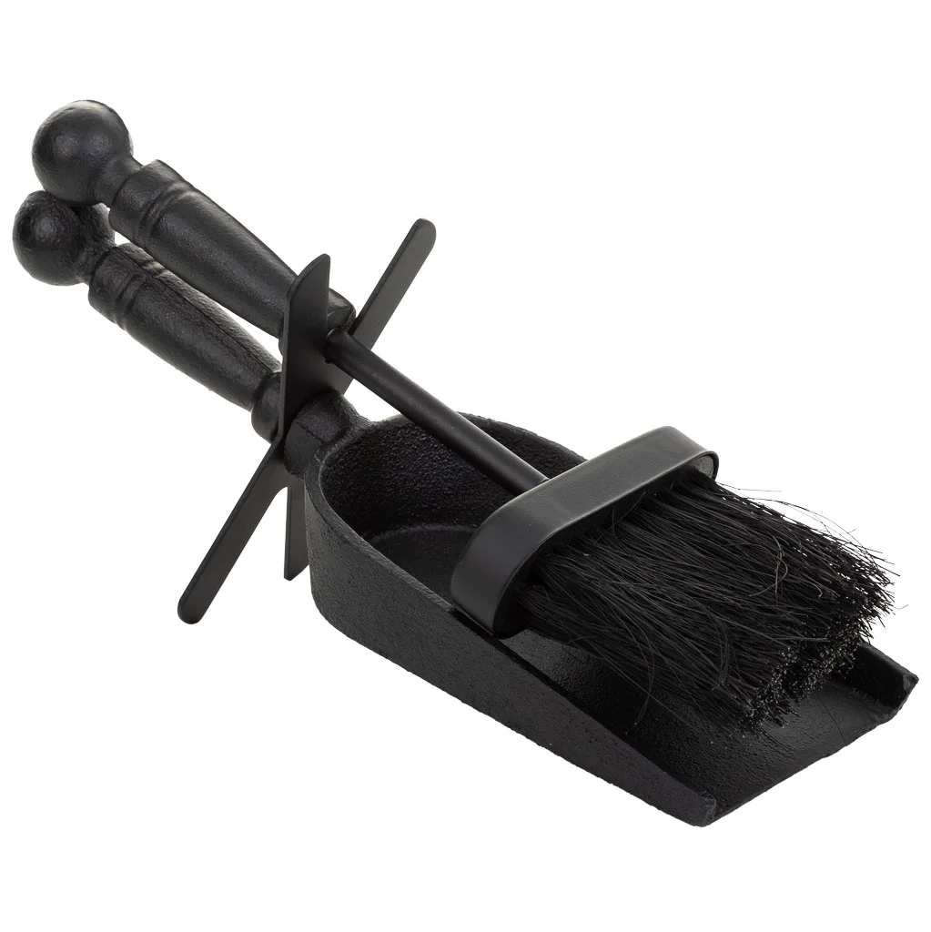 WANDERLUST DECO Cepillo y recogedor para la chimenea de metal negro 29x10x12h cm
