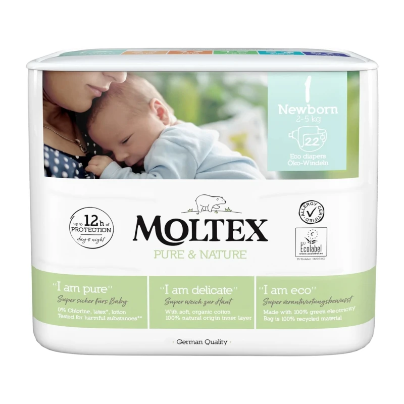 MOLTEX PURE & NATURE ECOLOGICAL DIAPERS T1 2-5KG 22U #1