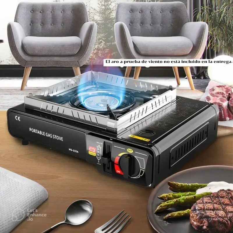 Portable butane gas cooker, portable gas stove, camping stove with case, 2 in 1 kitchen, available butane use, cartridge lock system, flame control