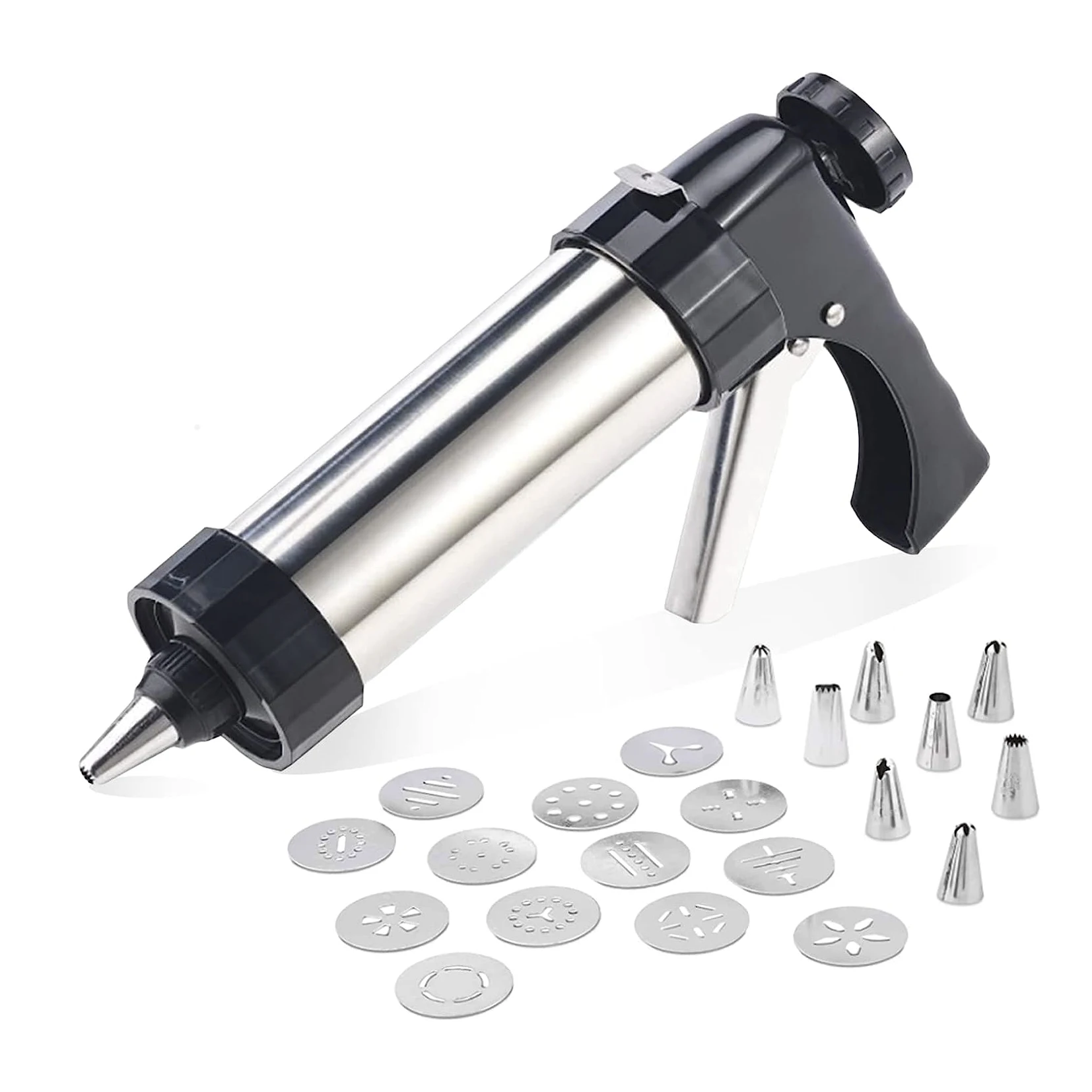 Jeringuilla para Reposteleria, Pistola de Máquina Galletas, Juegos de Molde Churrera con 13 Moldes De Disco y 8 Boquillas Prensa para Galletas Utensilios Elaboración de Galletas y Glaseado de Pastel