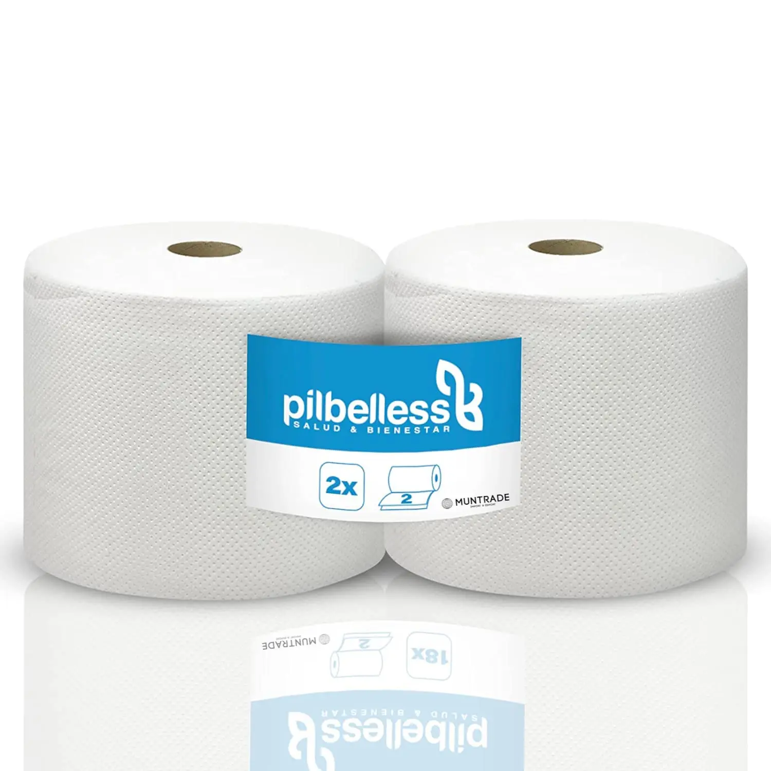 PILBELLES Pack 2 Bobinas de Papel Industrial de Pasta de Celulosa Gofrada | Acabado Laminado Doble Capa 3 kg/rollo