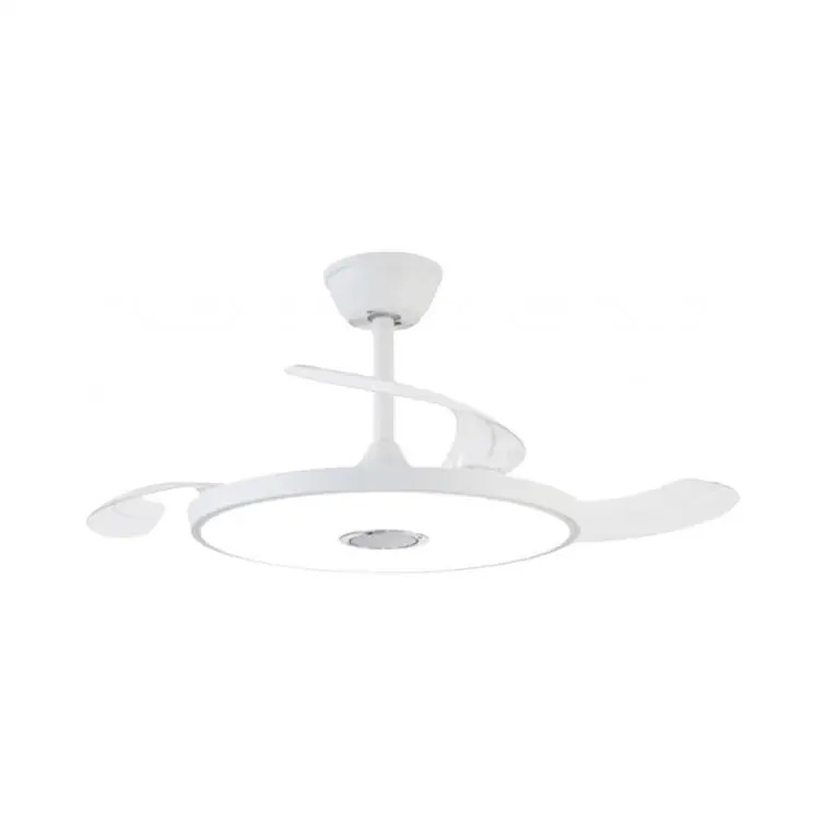NARVI Ventilador de techo, color Blanco, con Blueetooth, 3 Palas retráctiles, Motor DC, Luz LED Regulable en intensidad y color de luz. Con Memoria y Mando a distancia. REF BARI 1719 WH