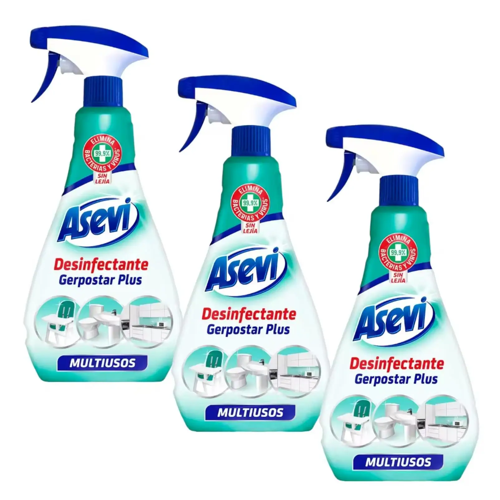 ASEVI- DESINFECTANTE Multiusos Pistola Sin Lejía 750ml eficaz 99.9% gérmenes virus hogar limpio y protegido