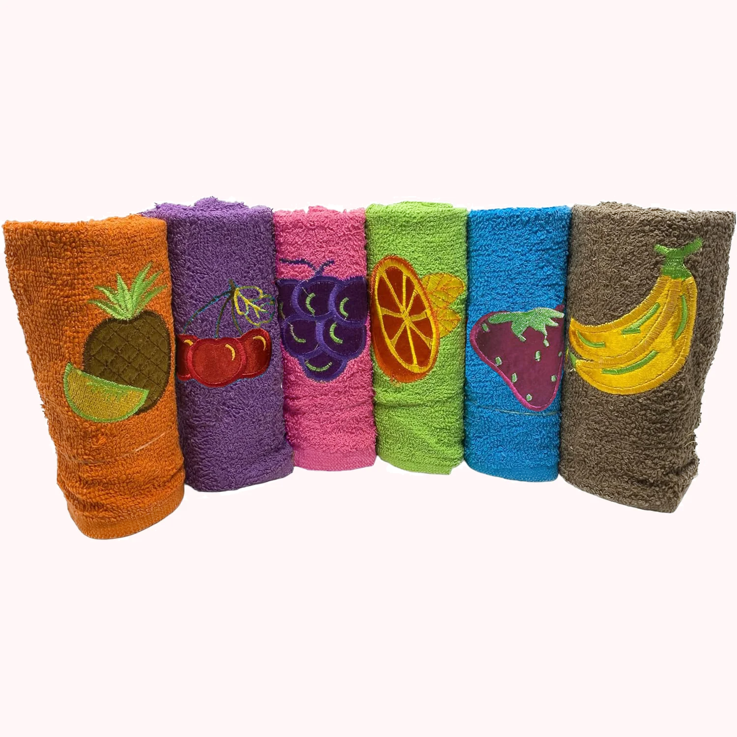 Pack de 6 Paños de Cocina 100% Algodón 48x45 cm – Muy Absorbentes y Duraderos – Toallas de Rizo Suaves con Bordados de Frutas – Trapos Resistentes para Secar, Limpiar y Abrillantar – Sin Colgador
