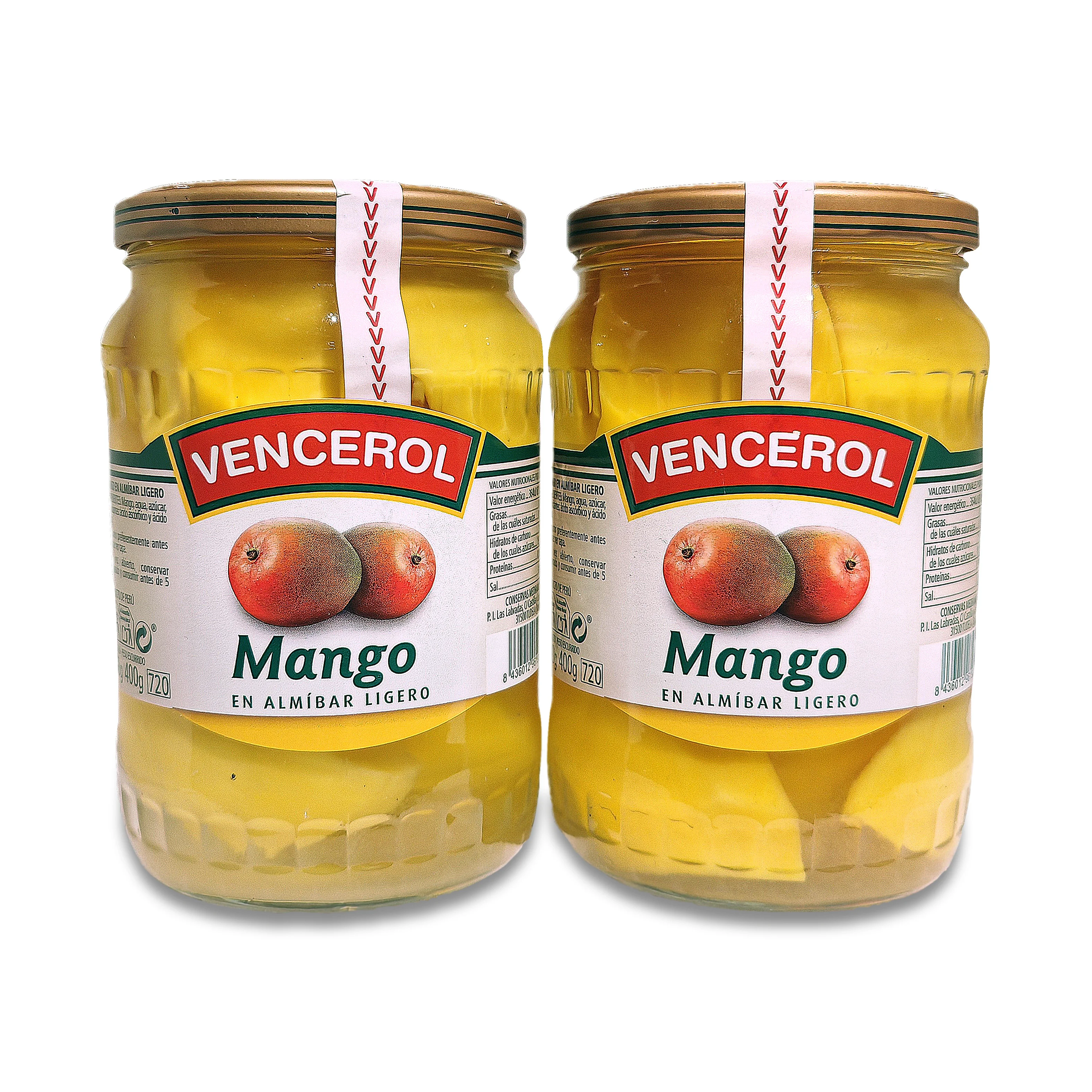 Mango en almíbar ligero de Vencerol (Pack de 2 unidades de 400g)