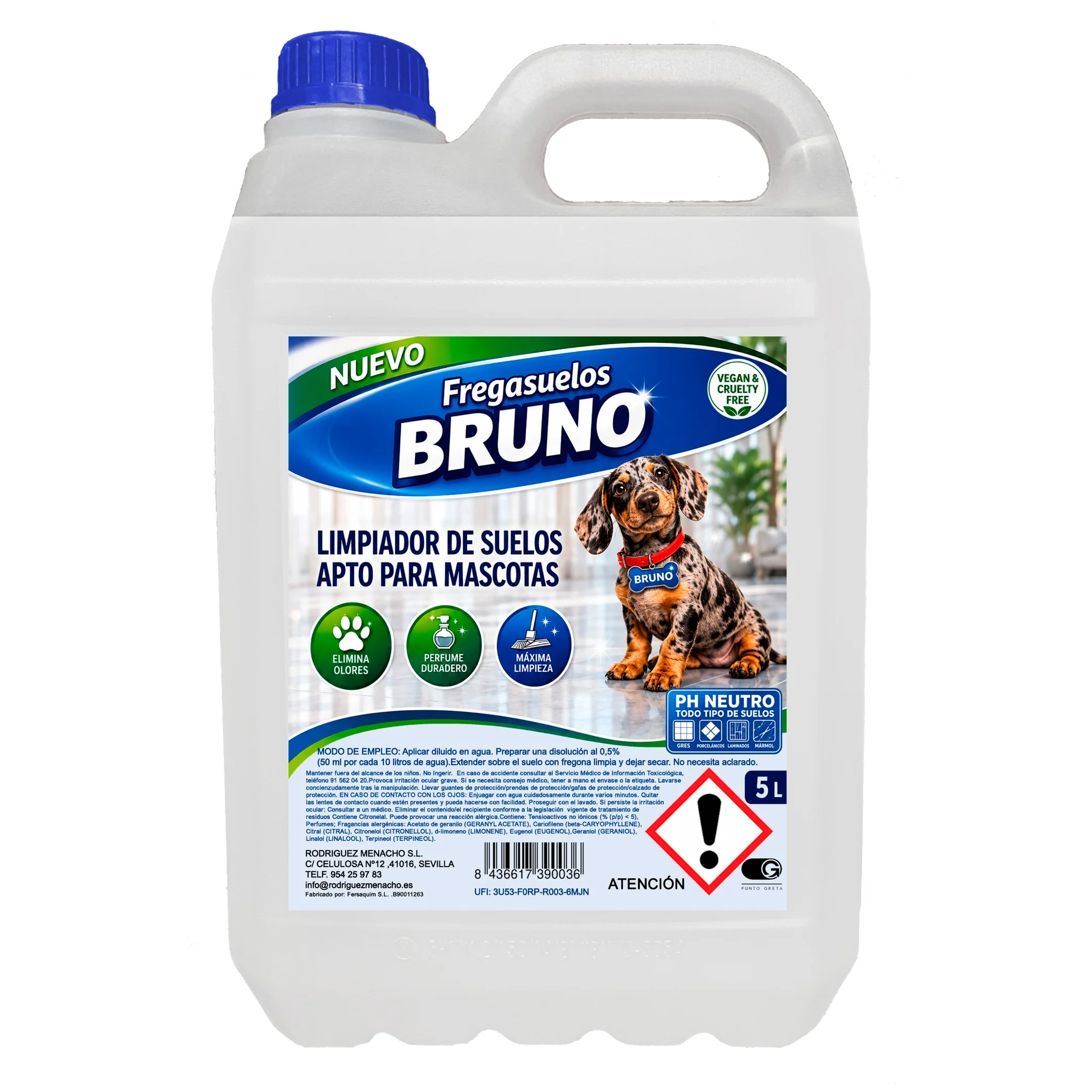 FREGASUELOS BRUNO  | Pet Friendly | Elimina Olor a Orina y Suciedad de Perros y Gatos