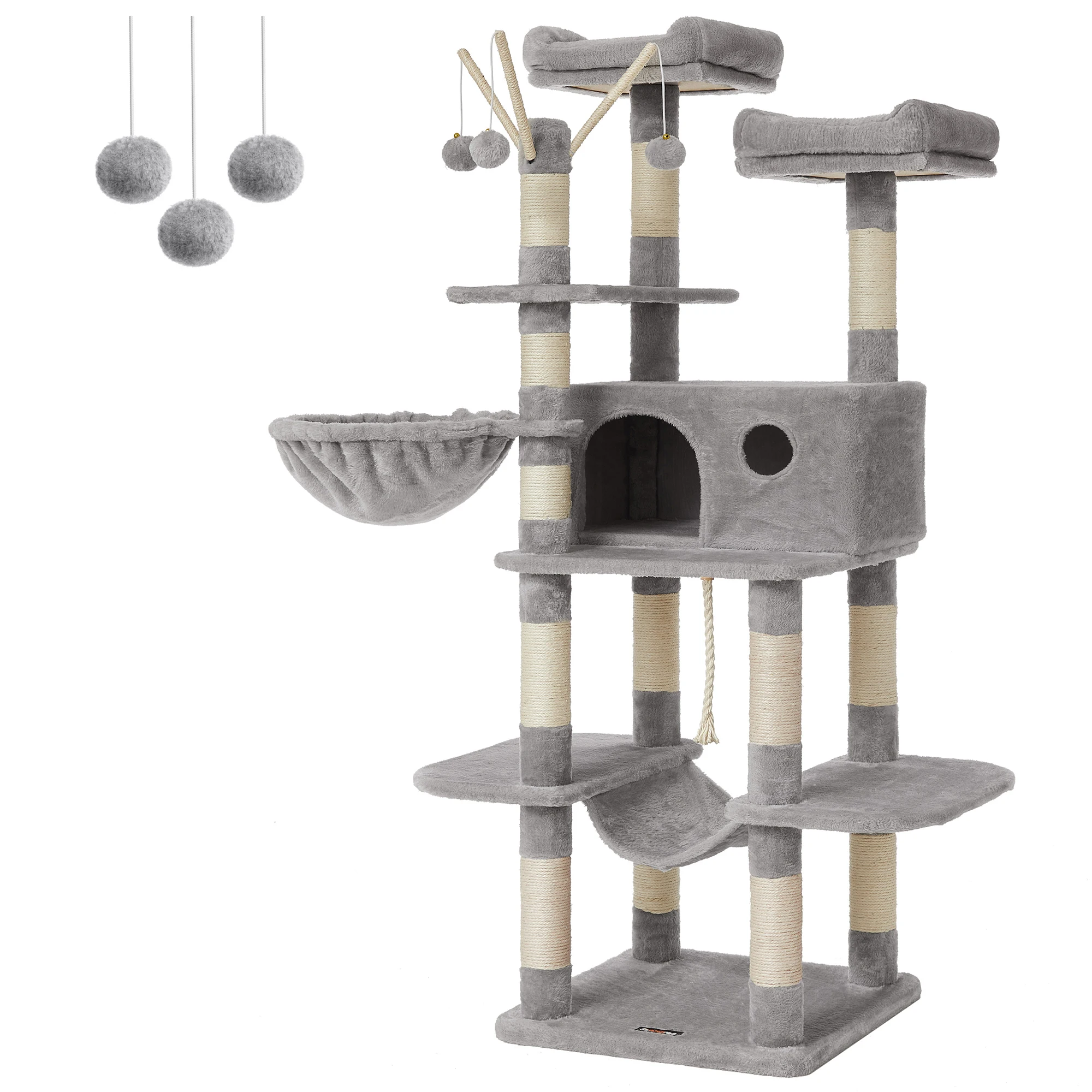FEANDREA Árbol para Gatos, XXL, 164 cm, Gris Claro