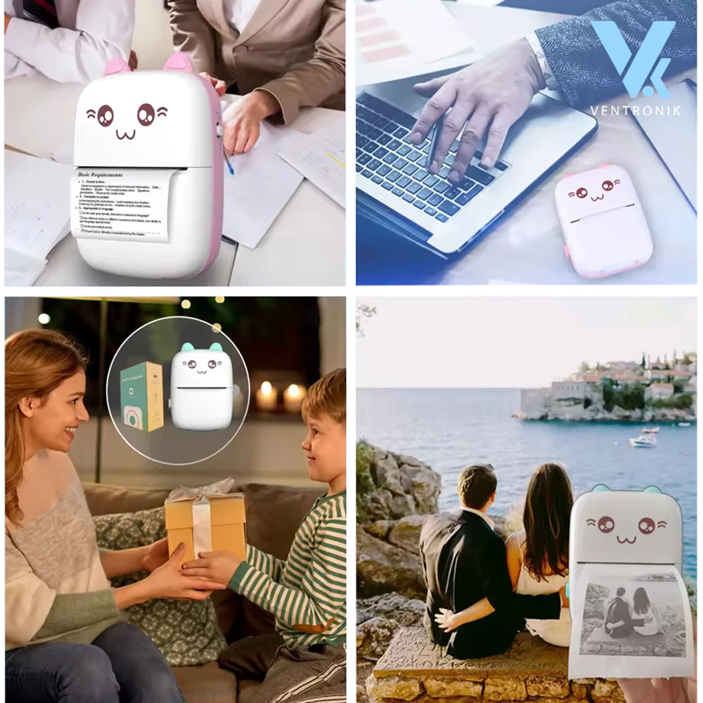 Ventronik mini thermal portable mobile printer - inkless printer - gatoprint - catprint - compatible with ios - android - rechargeable - bluetooth